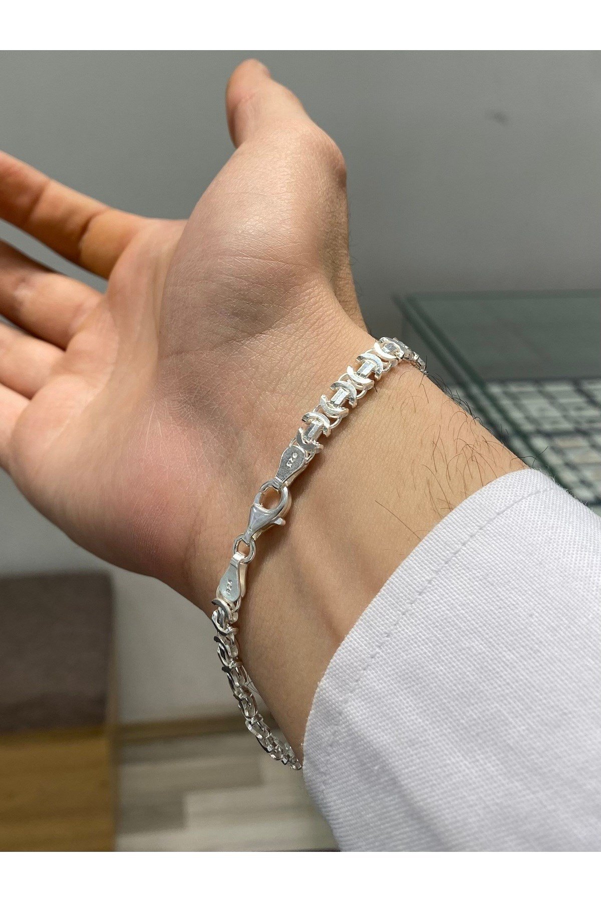 925 Ayar Gümüş Euro Kral Modeli Erkek Gümüş Bileklik (6.2 MM)