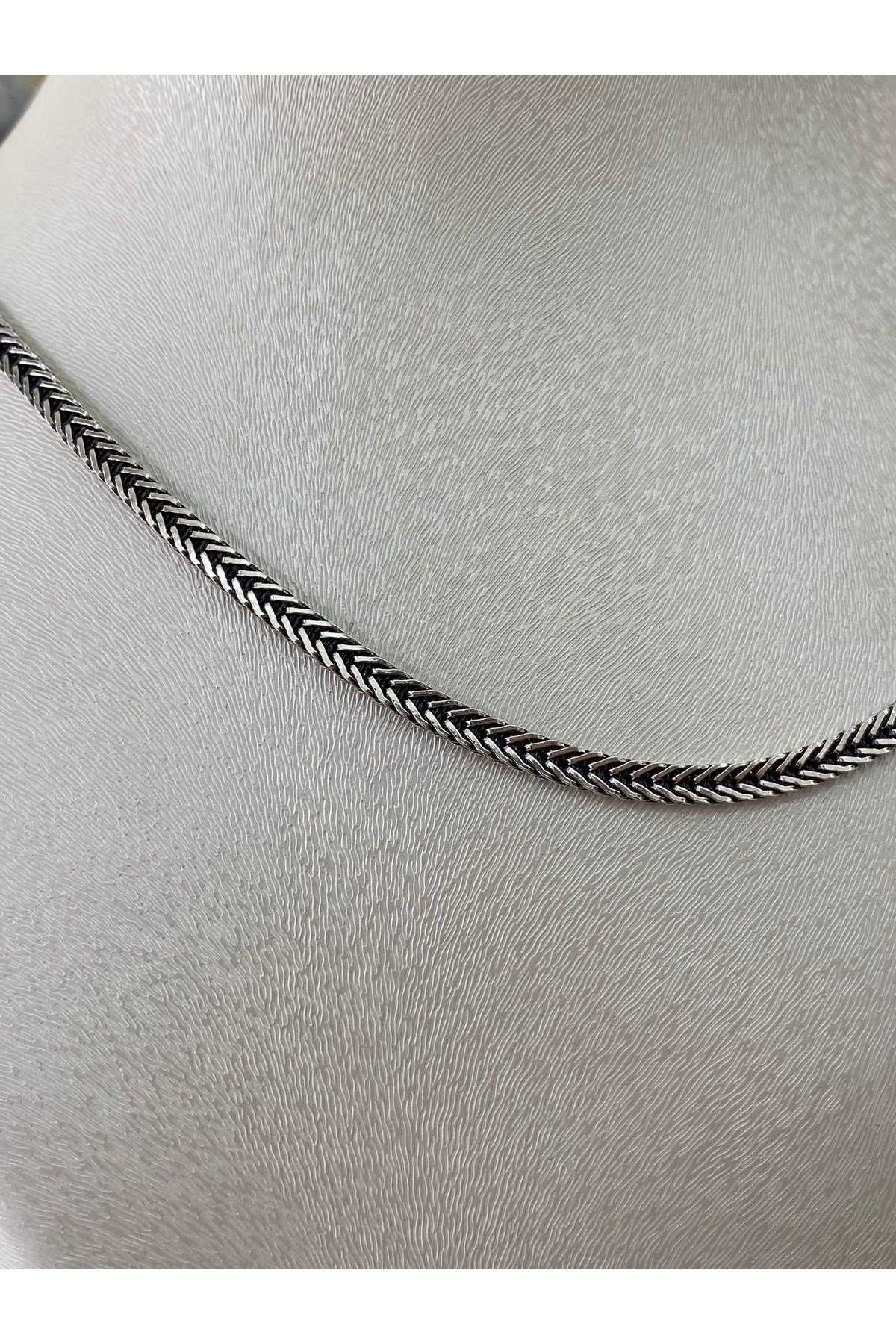 925 Ayar Gümüş Ezme Tilki Kuyruğu Modeli Erkek Gümüş Zincir - Kolye (3,5MM)