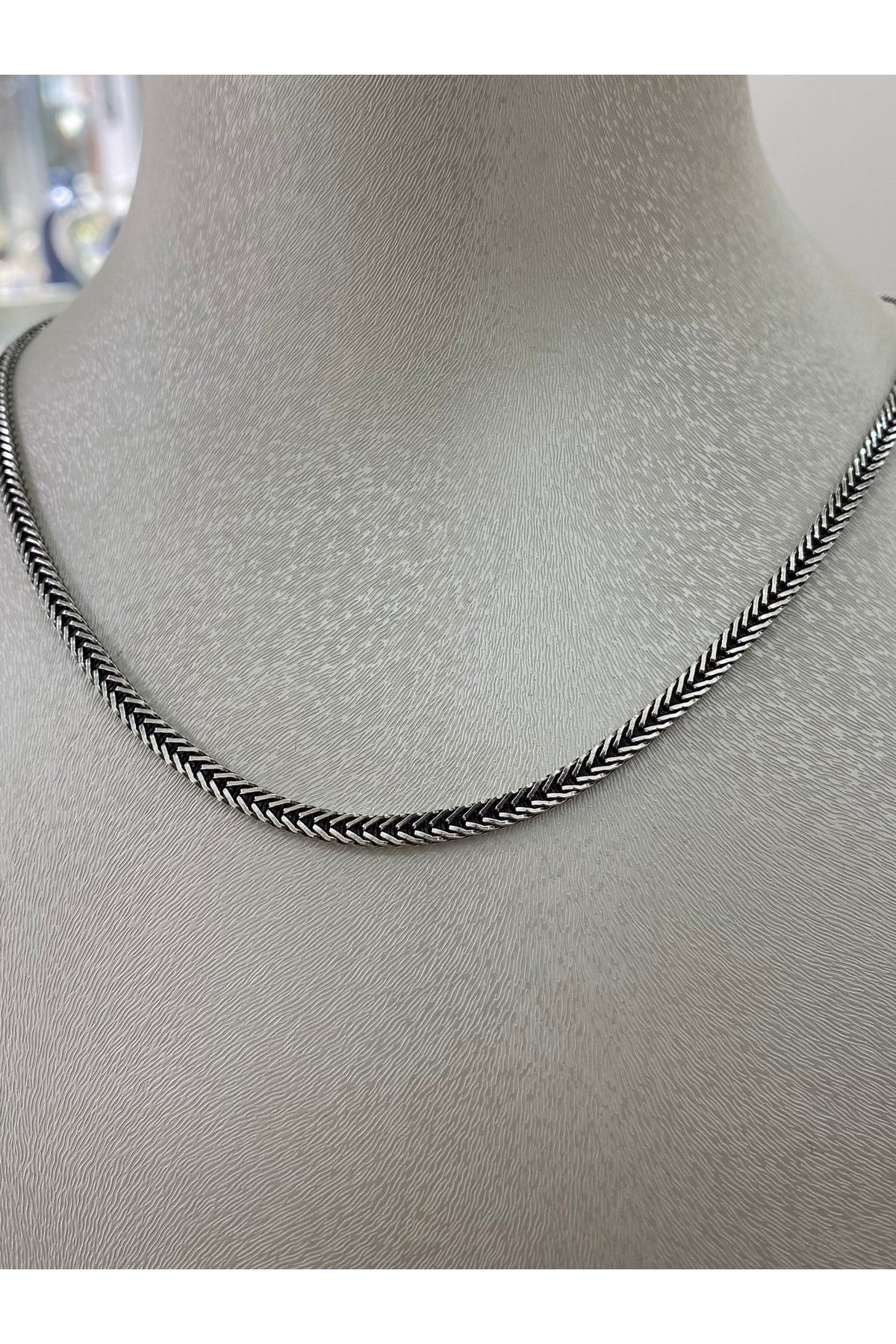 925 Ayar Gümüş Ezme Tilki Kuyruğu Modeli Erkek Gümüş Zincir - Kolye (3,5MM)