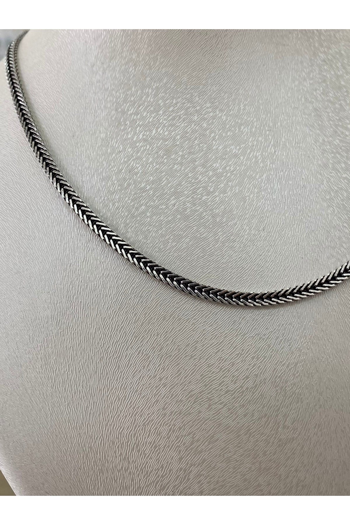925 Ayar Gümüş Ezme Tilki Kuyruğu Modeli Erkek Gümüş Zincir - Kolye (3,5MM)