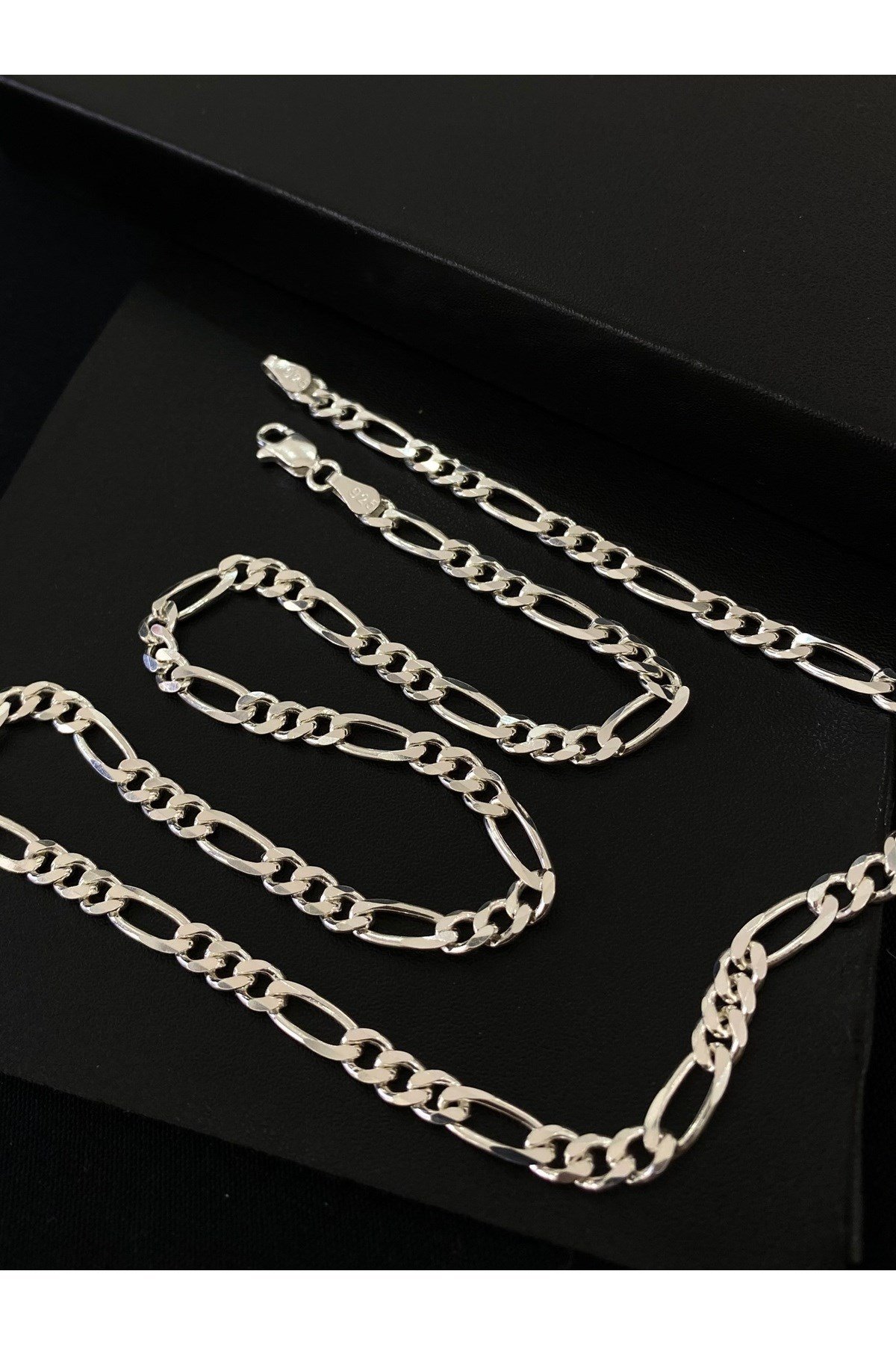 925 Ayar Gümüş Figaro Modeli Erkek Gümüş Zincir Kolye (4.5 MM Kalınlığında)
