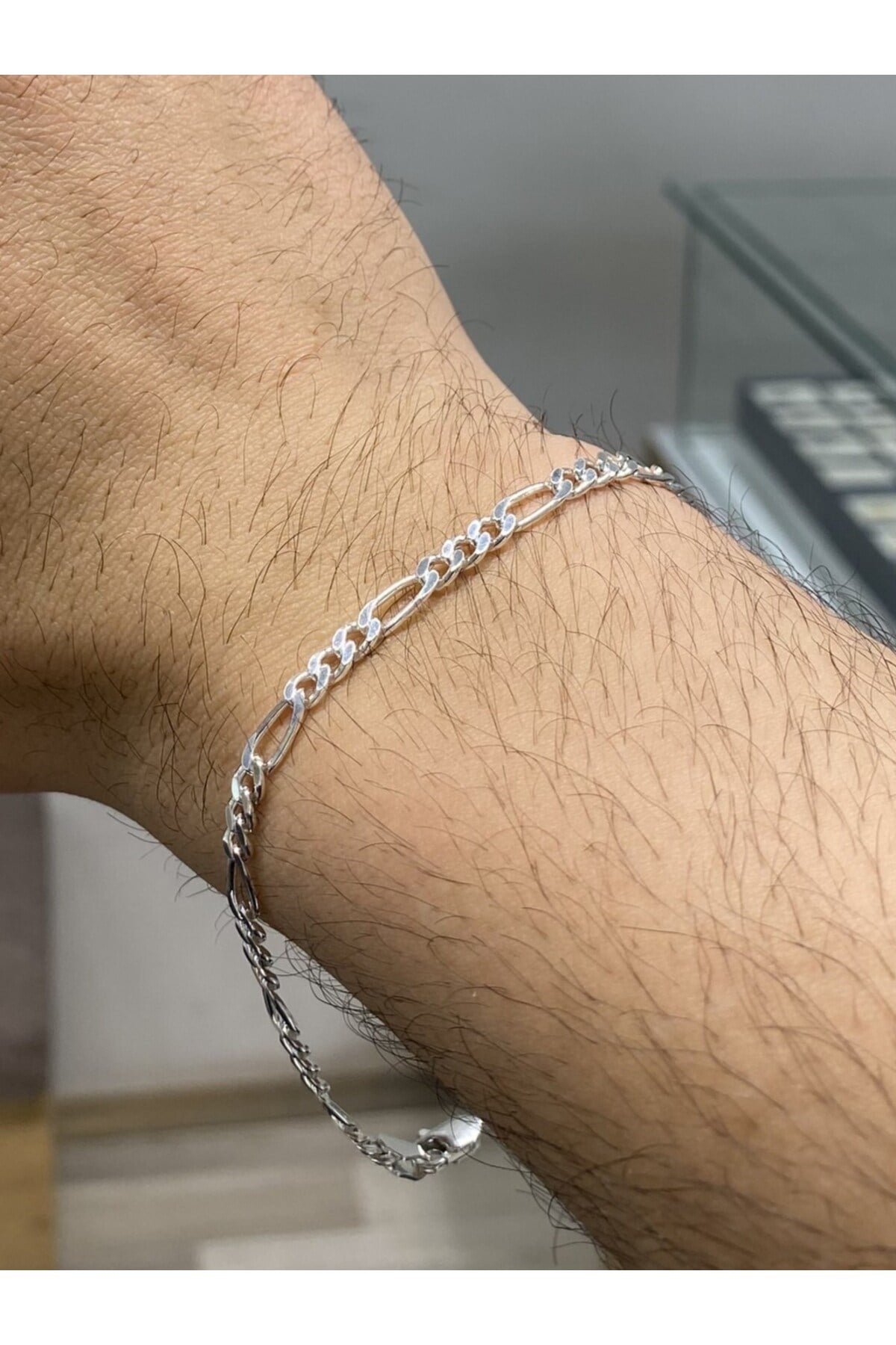 925 Ayar Gümüş Figaro Modeli Erkek Gümüş Bileklik (3.8MM)
