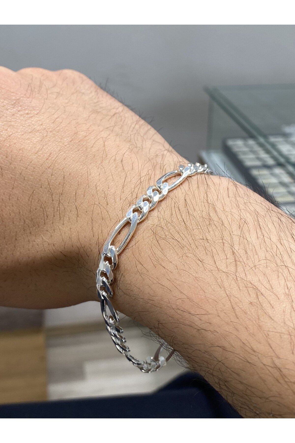 925 Ayar Gümüş Figaro Modeli Erkek Gümüş Bileklik (6.8MM)