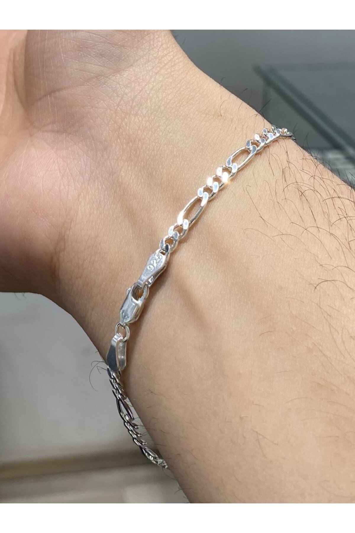 925 Ayar Gümüş Figaro Modeli Erkek Gümüş Bileklik (3.8MM)
