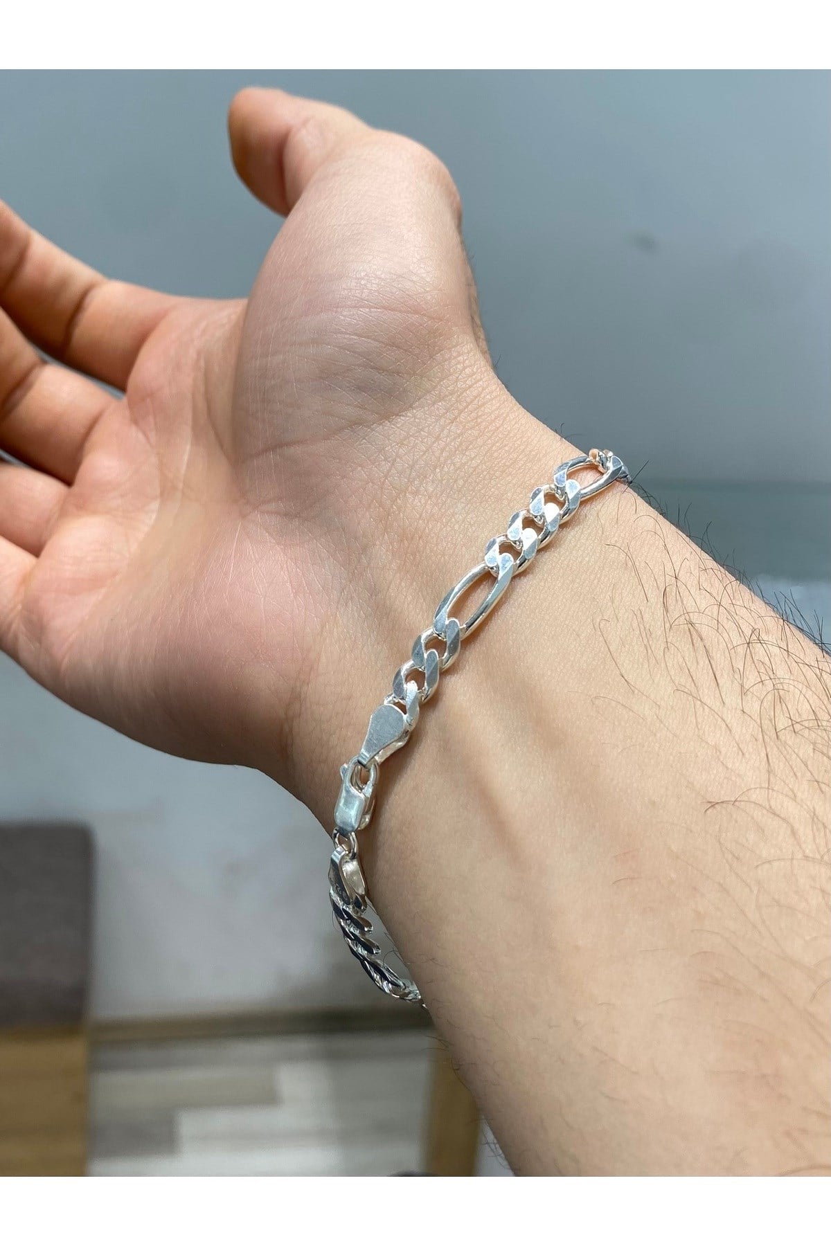 925 Ayar Gümüş Figaro Modeli Erkek Gümüş Bileklik (6MM)