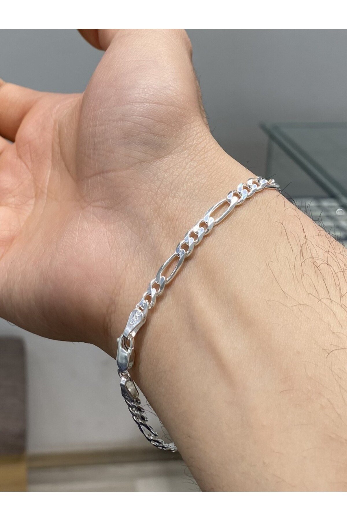 925 Ayar Gümüş Figaro Modeli Erkek Gümüş Bileklik (4.5MM)