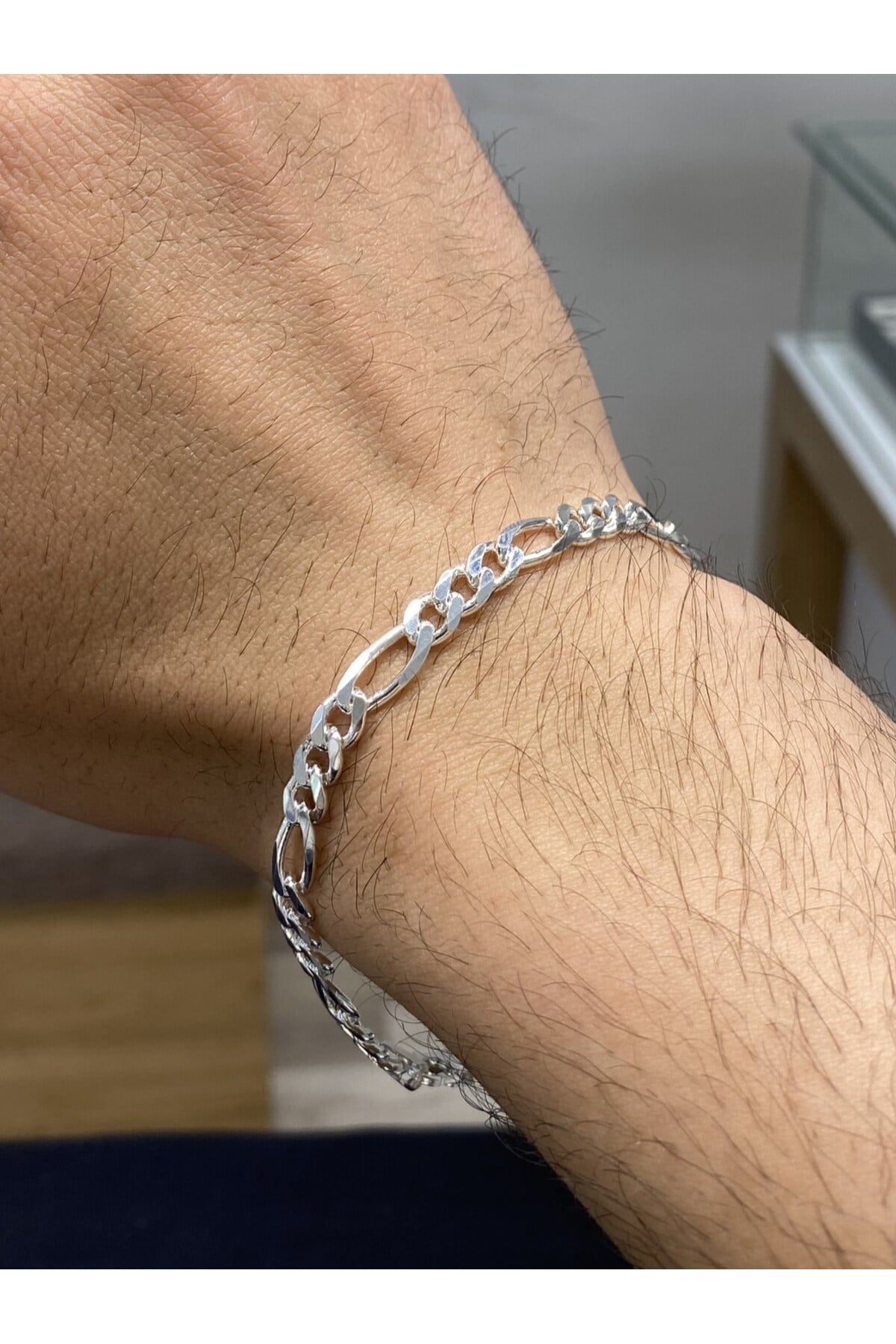 925 Ayar Gümüş Figaro Modeli Erkek Gümüş Bileklik (5.2MM)