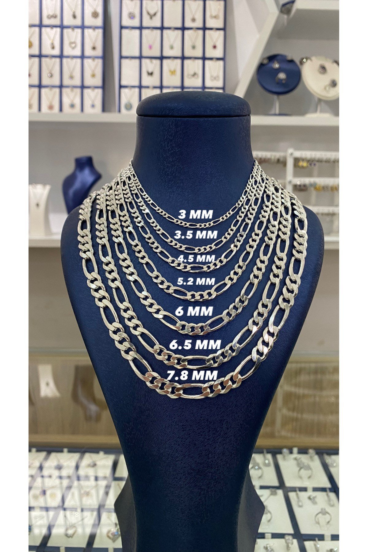925 Ayar Gümüş Figaro Modeli Erkek Gümüş Zincir Kolye (6 MM Kalınlığında)