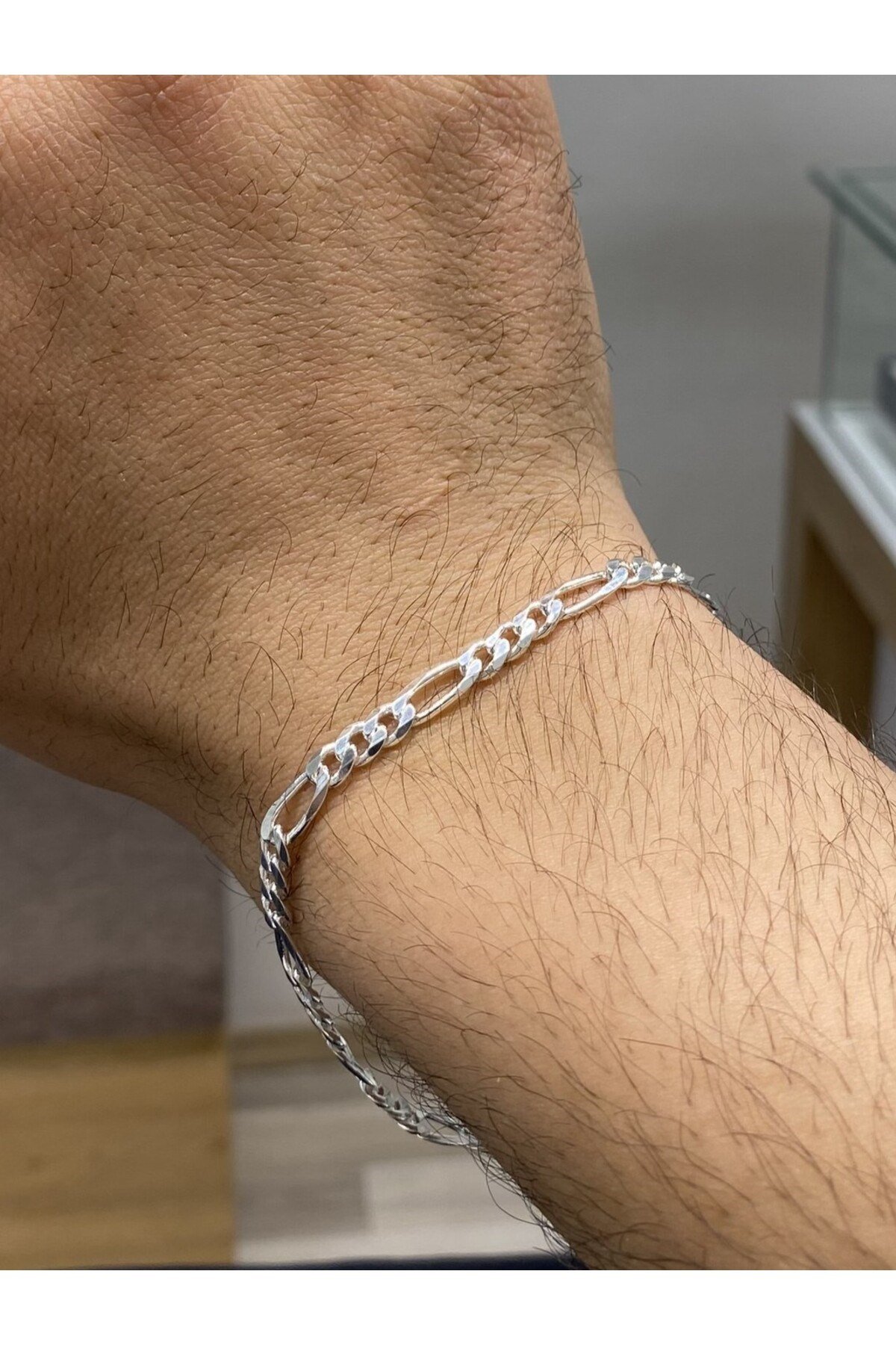 925 Ayar Gümüş Figaro Modeli Erkek Gümüş Bileklik (4.5MM)