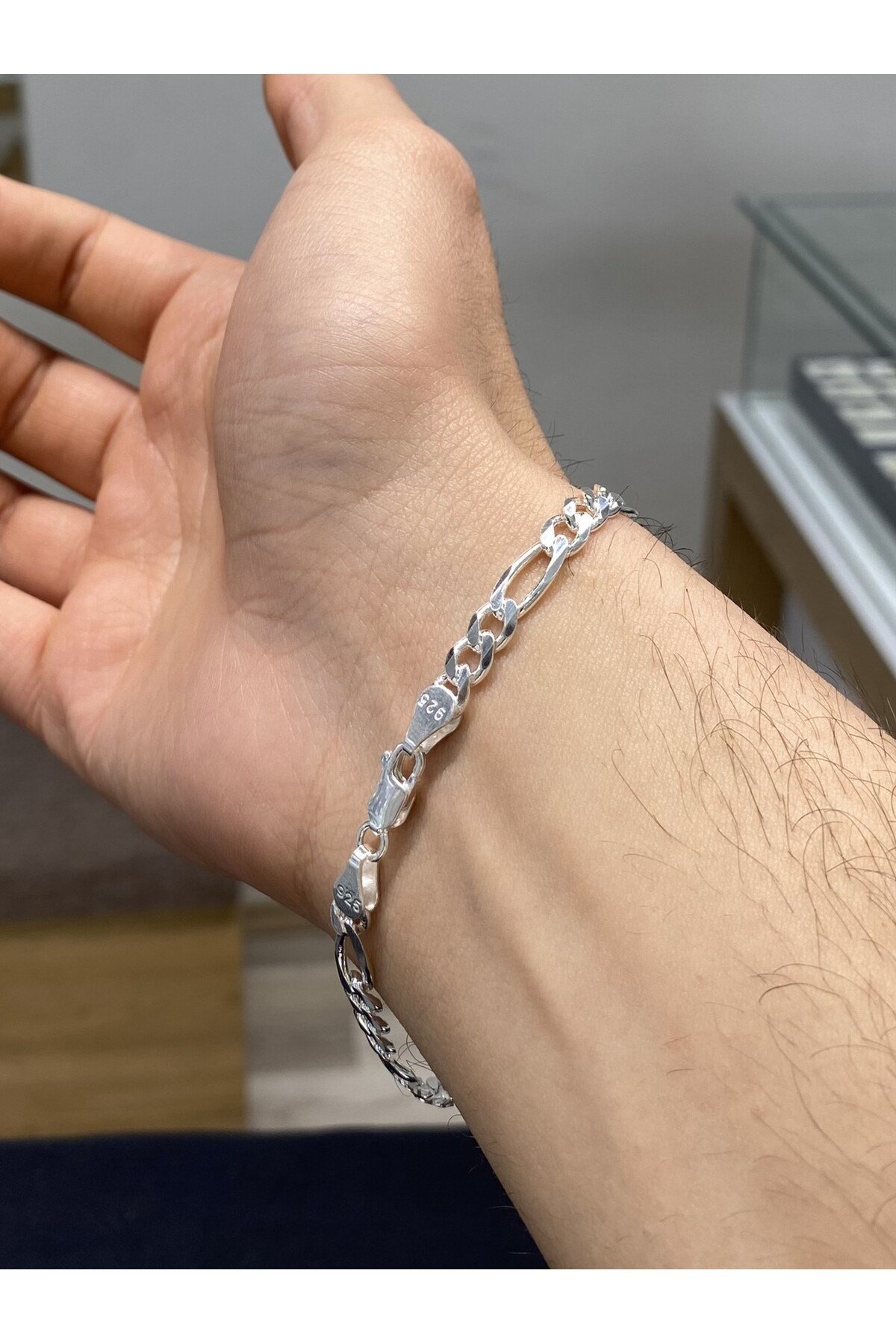 925 Ayar Gümüş Figaro Modeli Erkek Gümüş Bileklik (5.2MM)