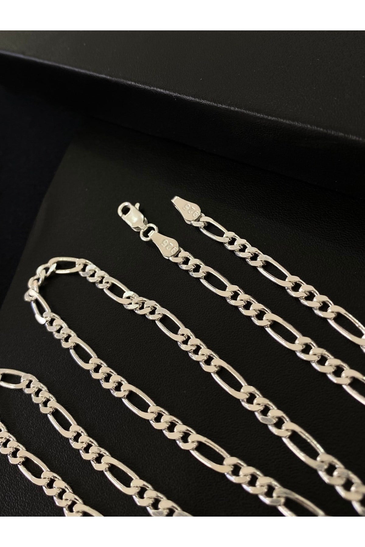 925 Ayar Gümüş Figaro Modeli Erkek Gümüş Zincir Kolye (3.5 MM Kalınlığında)