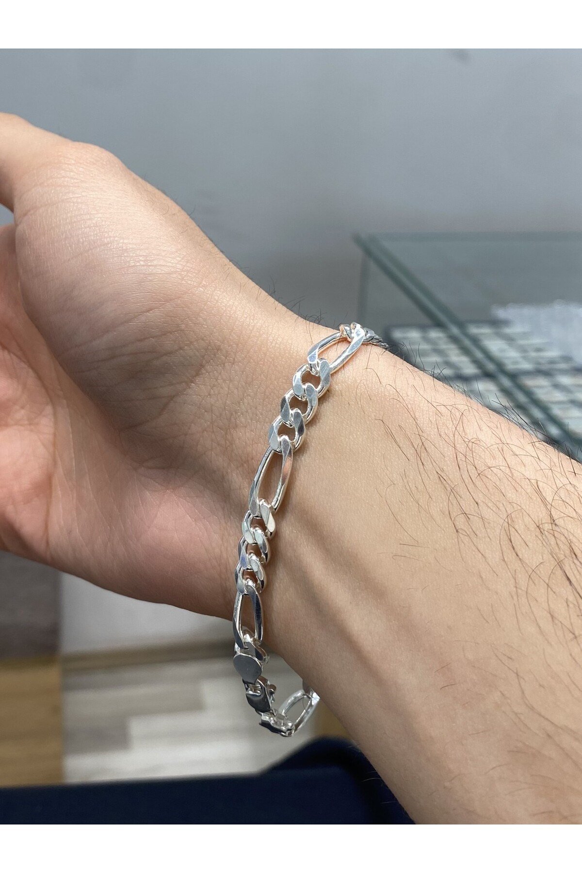 925 Ayar Gümüş Figaro Modeli Erkek Gümüş Bileklik (6.8MM)