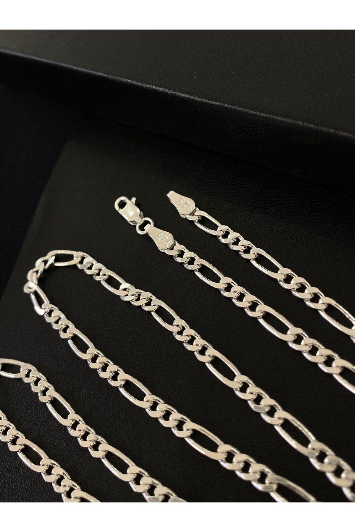 925 Ayar Gümüş Figaro Modeli Erkek Gümüş Zincir Kolye (3.5 MM Kalınlığında)