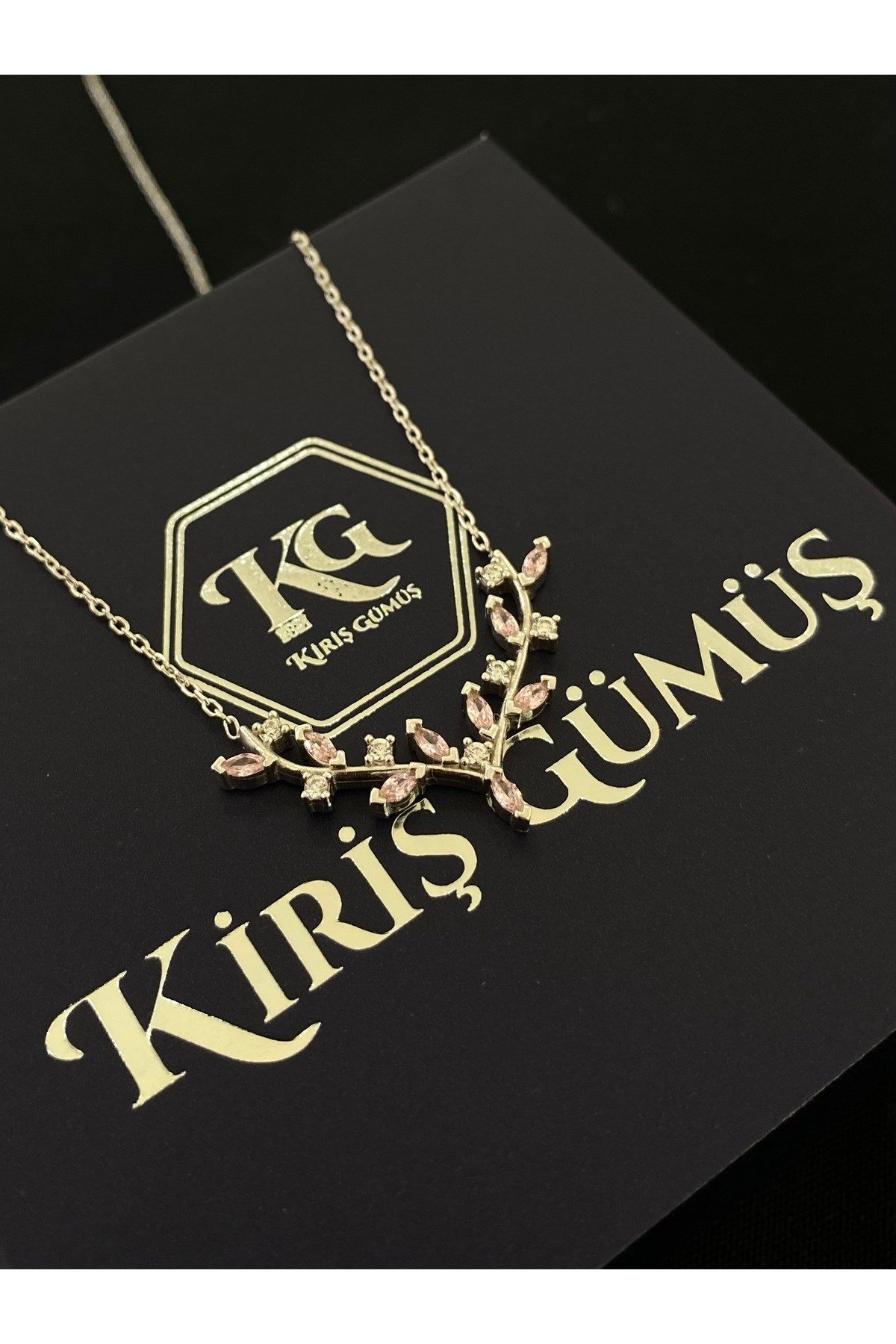 925 Ayar Gümüş Geyik Boynuzu Kadın Gümüş Kolye (PEMBE)