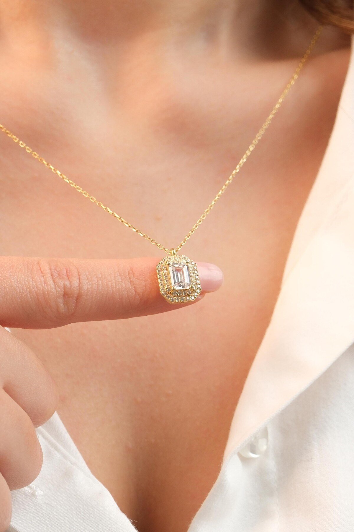 925 Ayar Gümüş Gold Baget Kadın Gümüş Kolye