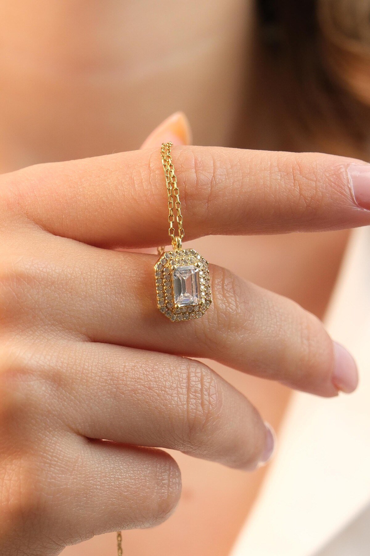 925 Ayar Gümüş Gold Baget Kadın Gümüş Kolye
