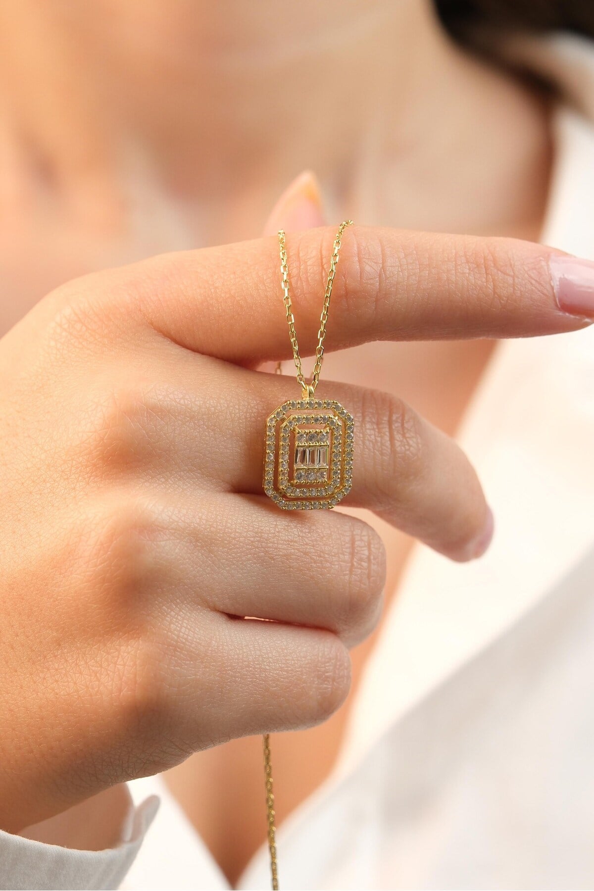 925 Ayar Gümüş Gold Baget Kadın Gümüş Kolye