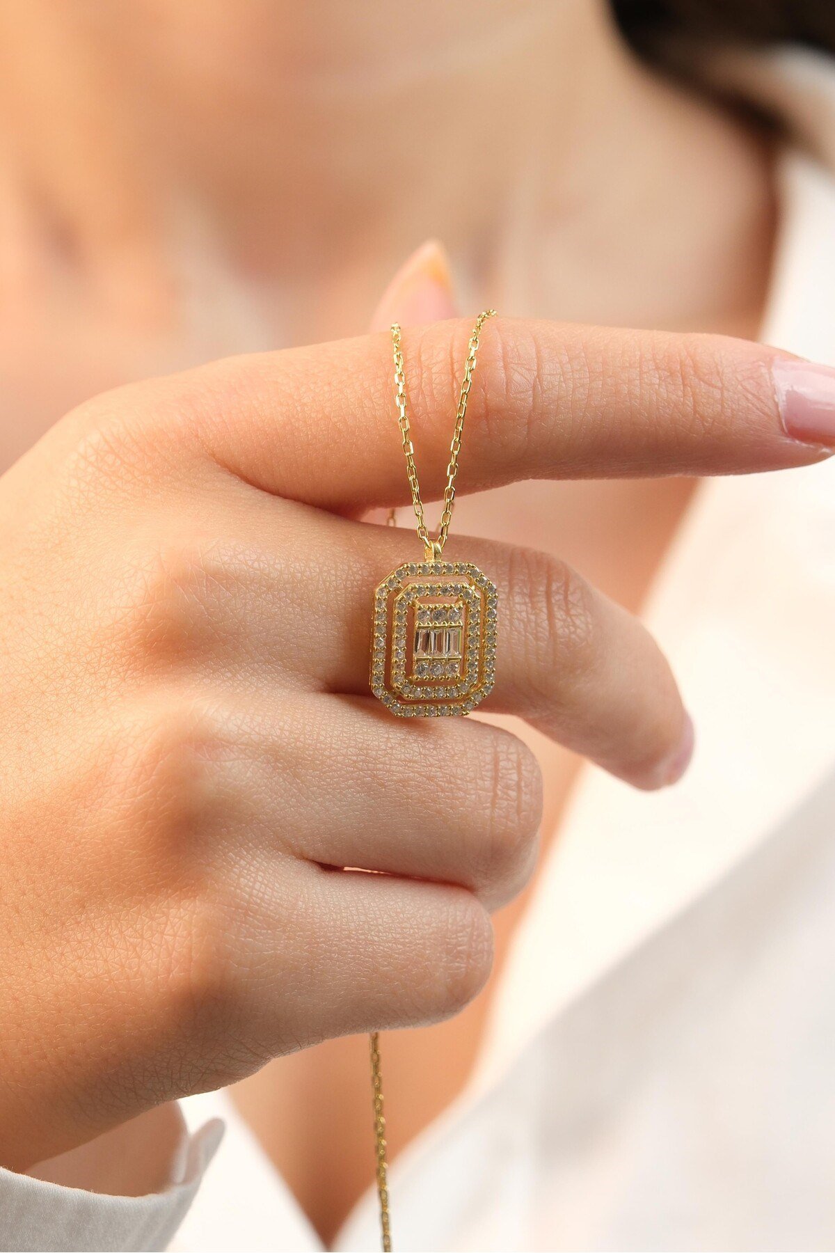 925 Ayar Gümüş Gold Baget Kadın Gümüş Kolye