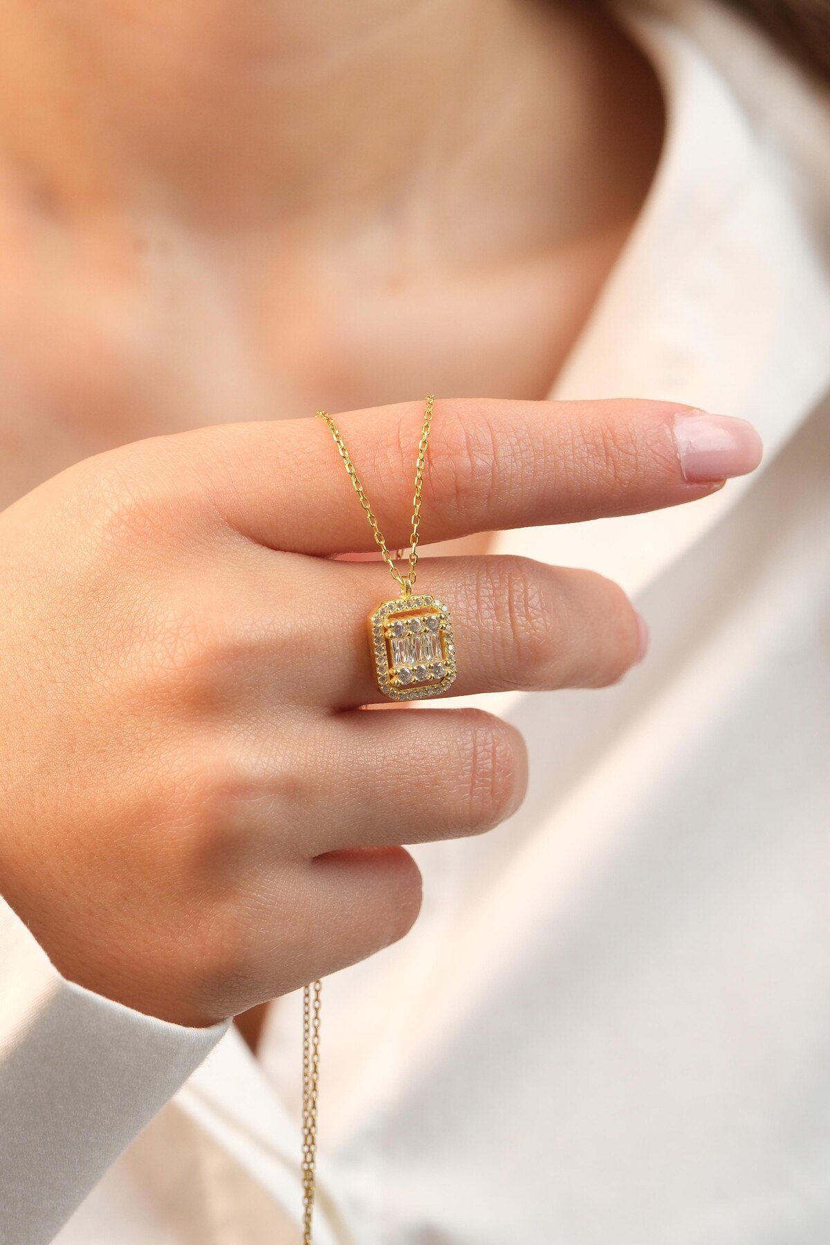 925 Ayar Gümüş Gold Baget Kadın Gümüş Kolye