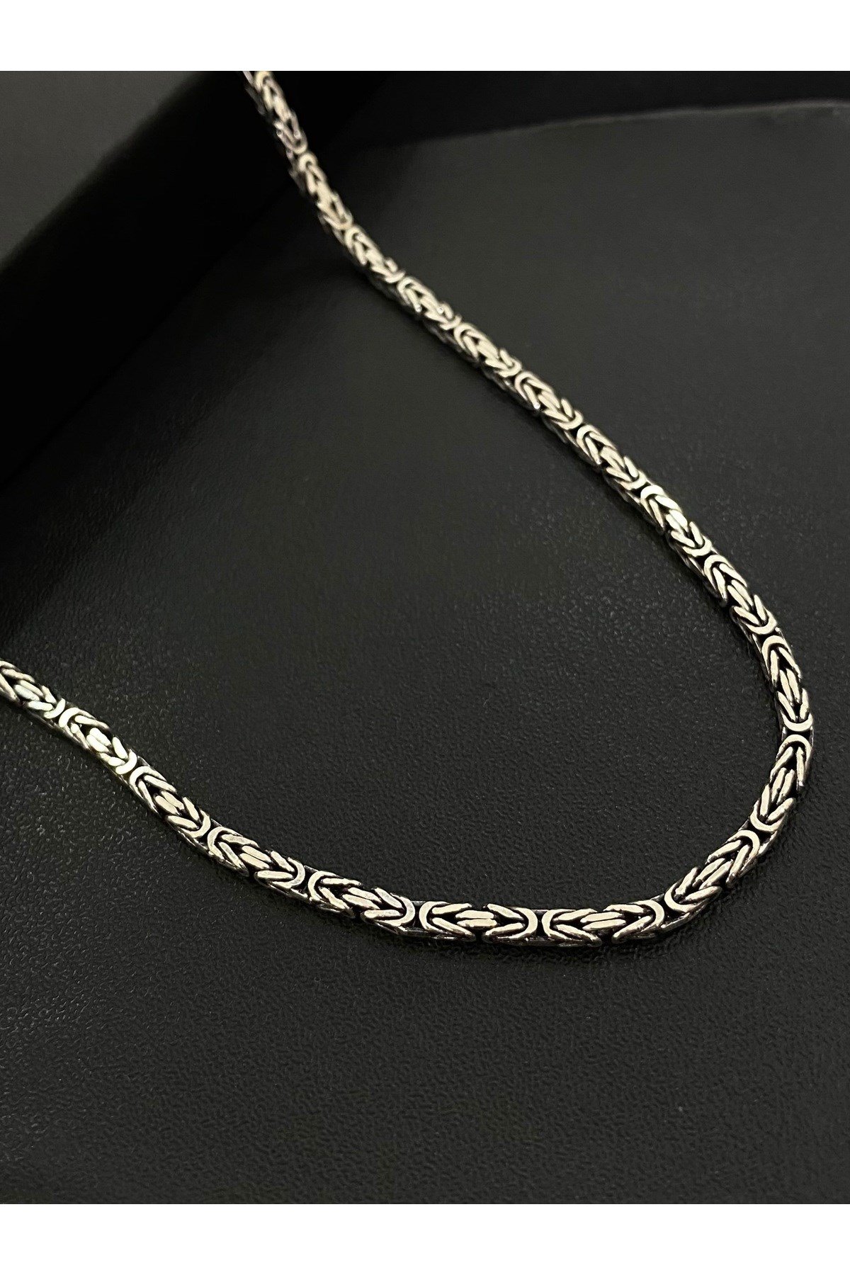 925 Ayar Gümüş Kare Kral Modeli Erkek Gümüş Zincir - Kolye (2.2 MM Kalınlığında)