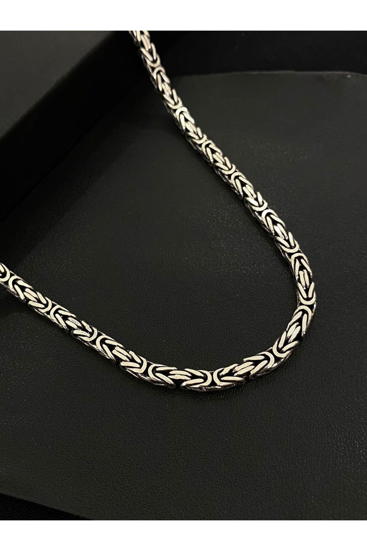 925 Ayar Gümüş Kare Kral Modeli Erkek Gümüş Zincir - Kolye (3.2 MM Kalınlığında)