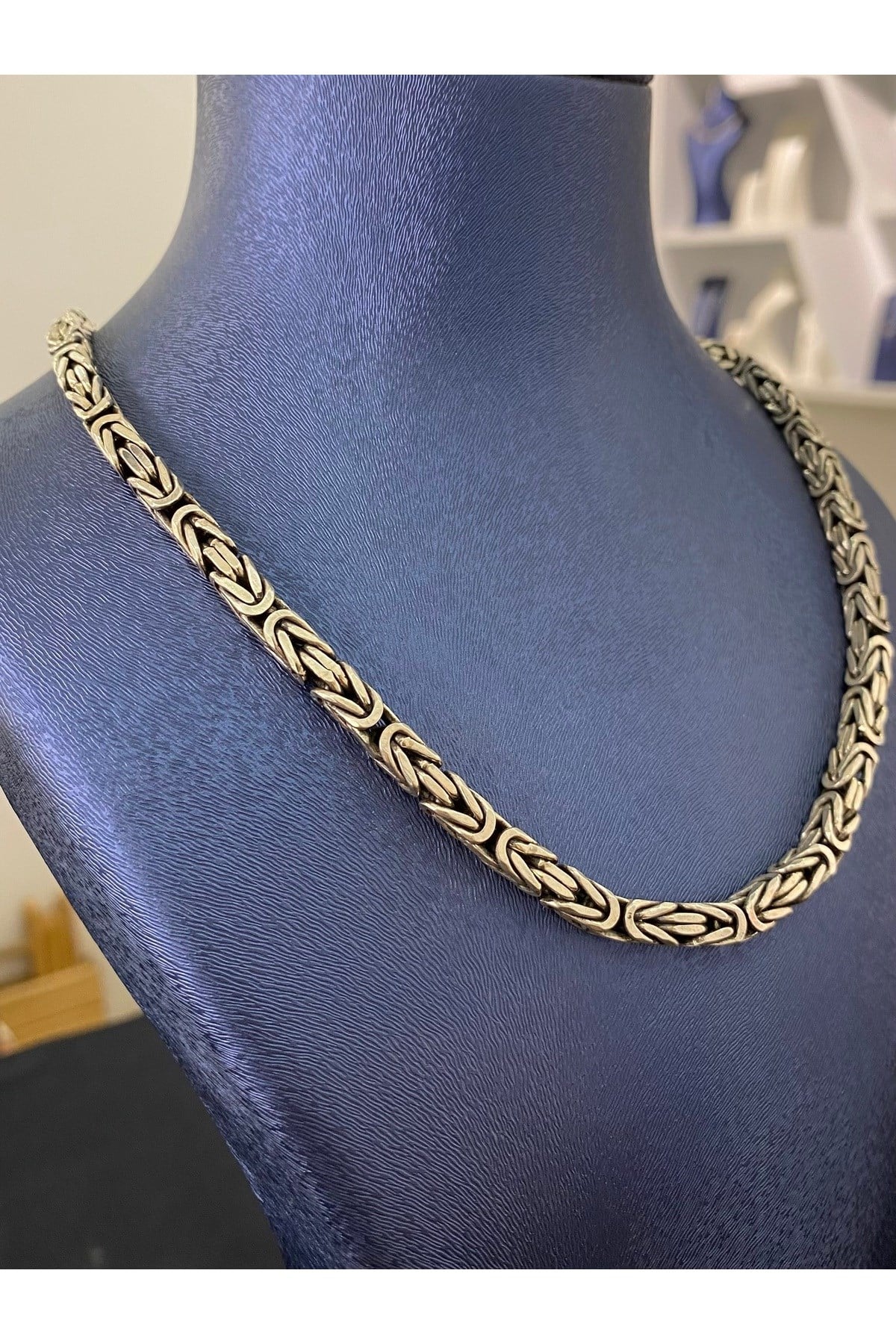925 Ayar Gümüş Kare Kral Modeli Erkek Gümüş Zincir - Kolye (4.8 MM Kalınlığında)