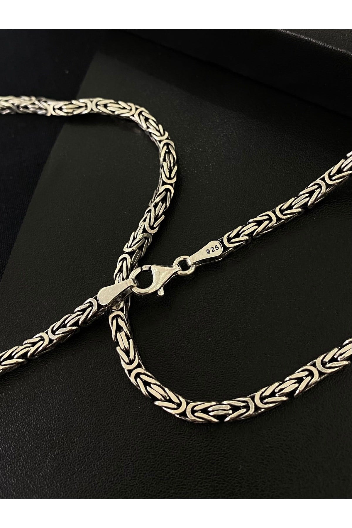 925 Ayar Gümüş Kare Kral Modeli Erkek Gümüş Zincir - Kolye (3.2 MM Kalınlığında)