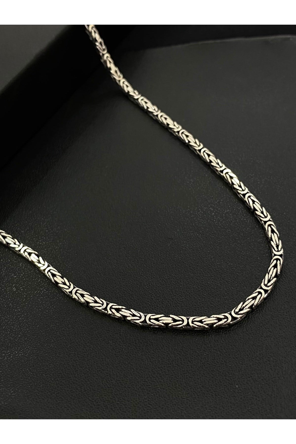 925 Ayar Gümüş Kare Kral Modeli Erkek Gümüş Zincir - Kolye (2.2 MM Kalınlığında)