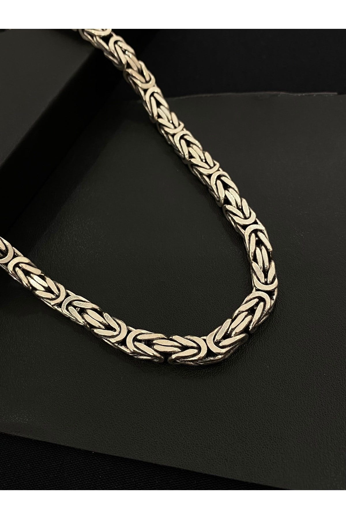 925 Ayar Gümüş Kare Kral Modeli Erkek Gümüş Zincir - Kolye (5.5 MM Kalınlığında)