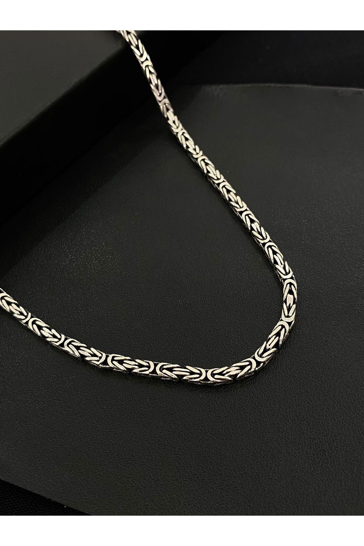 925 Ayar Gümüş Kare Kral Modeli Erkek Gümüş Zincir - Kolye (2.8 MM Kalınlığında)