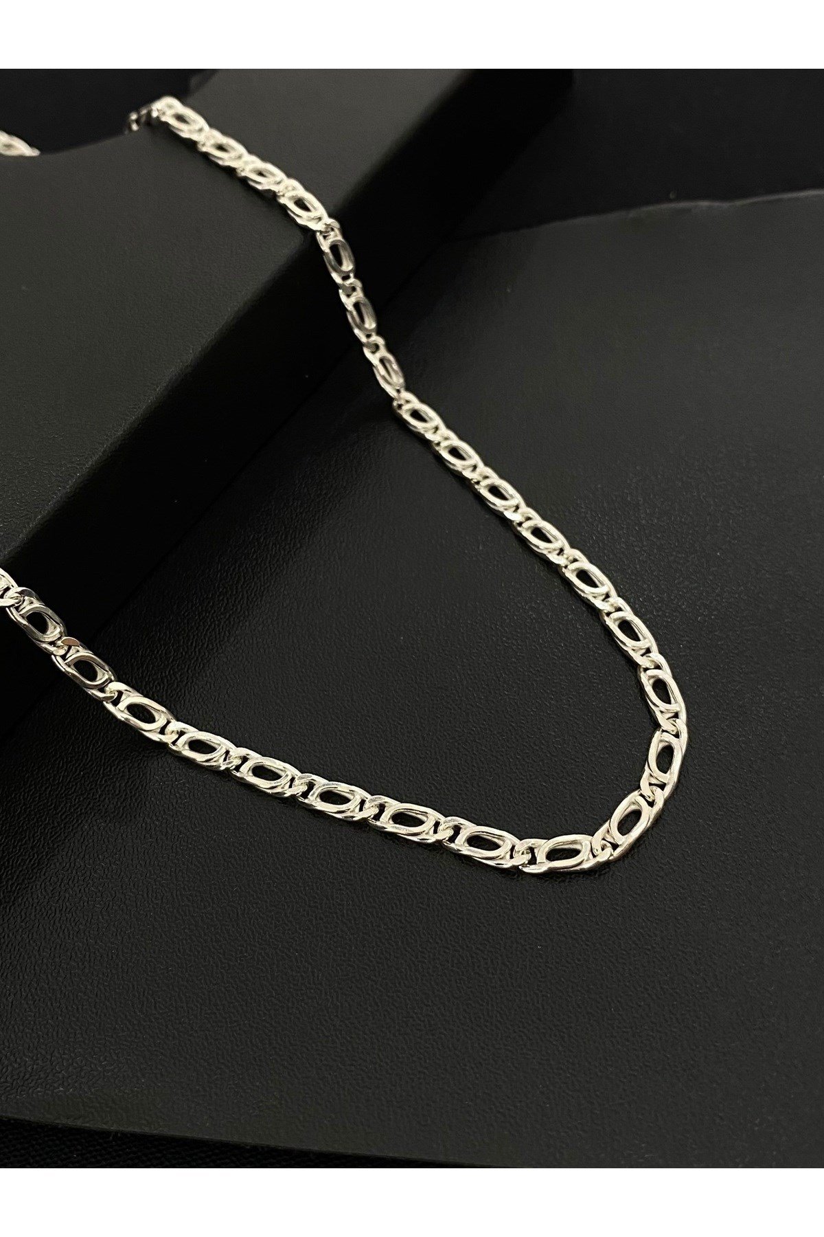 925 Ayar Gümüş Kedi Gözü Modeli Erkek Gümüş Zincir-Kolye (3.2 MM Kalınlığında)