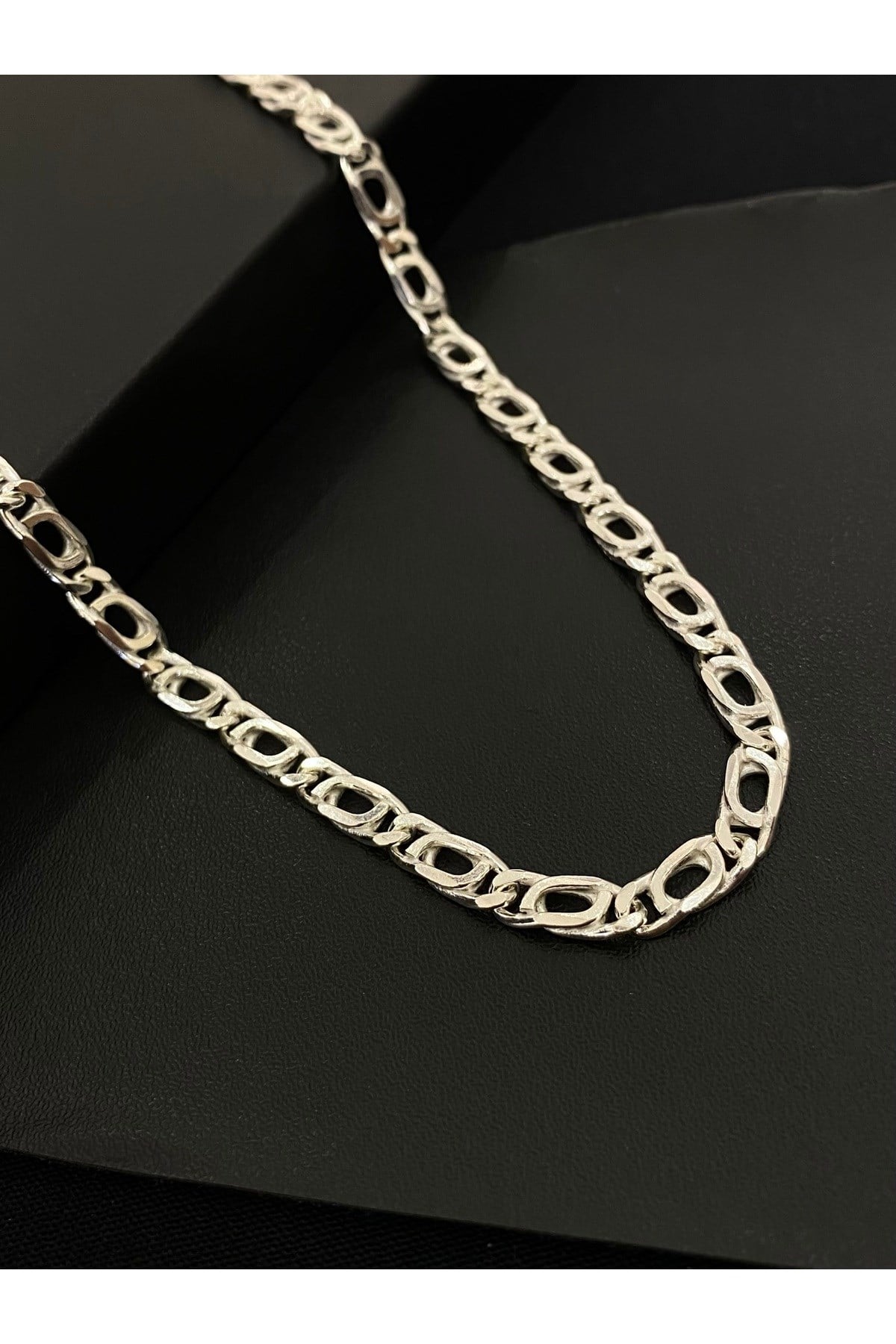 925 Ayar Gümüş Kedi Gözü Modeli Erkek Gümüş Zincir-Kolye (4.8 MM Kalınlığında)