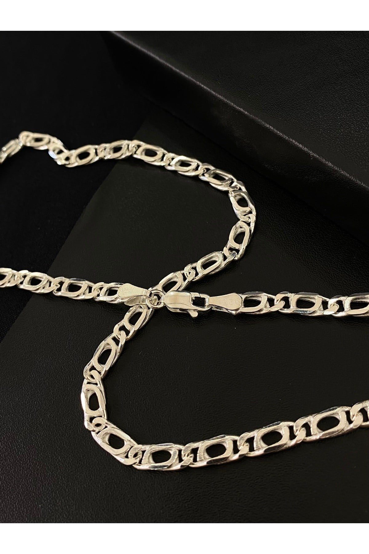 925 Ayar Gümüş Kedi Gözü Modeli Erkek Gümüş Zincir-Kolye (4.8 MM Kalınlığında)