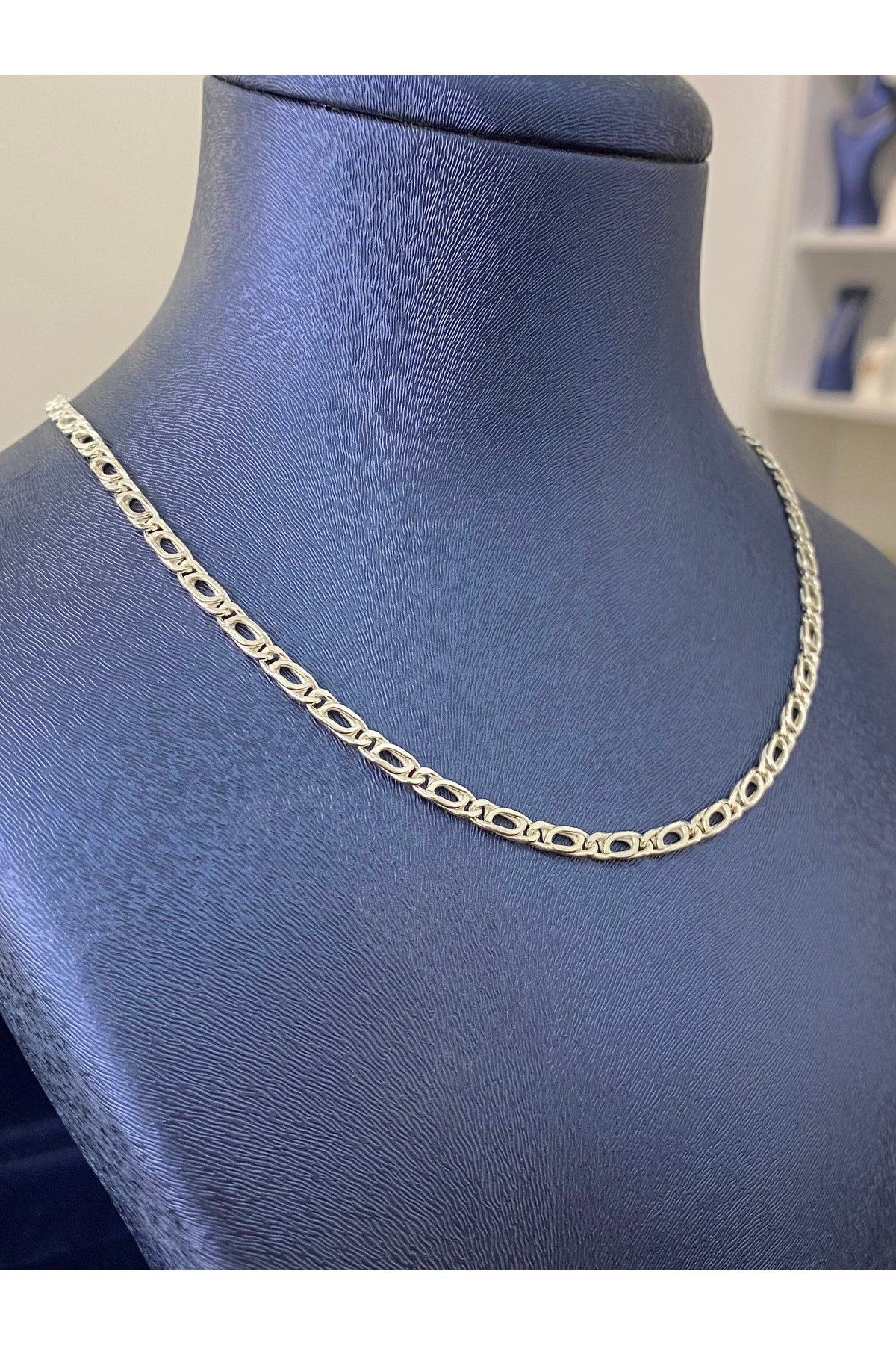 925 Ayar Gümüş Kedi Gözü Modeli Erkek Gümüş Zincir-Kolye (3.2 MM Kalınlığında)