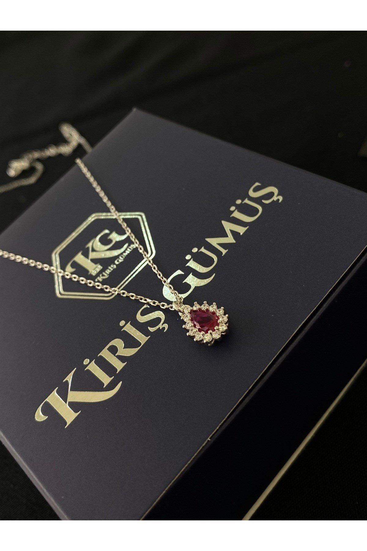 925 Ayar Gümüş Kırmızı Damla Modeli Kadın Gümüş Kolye (40+5CM)