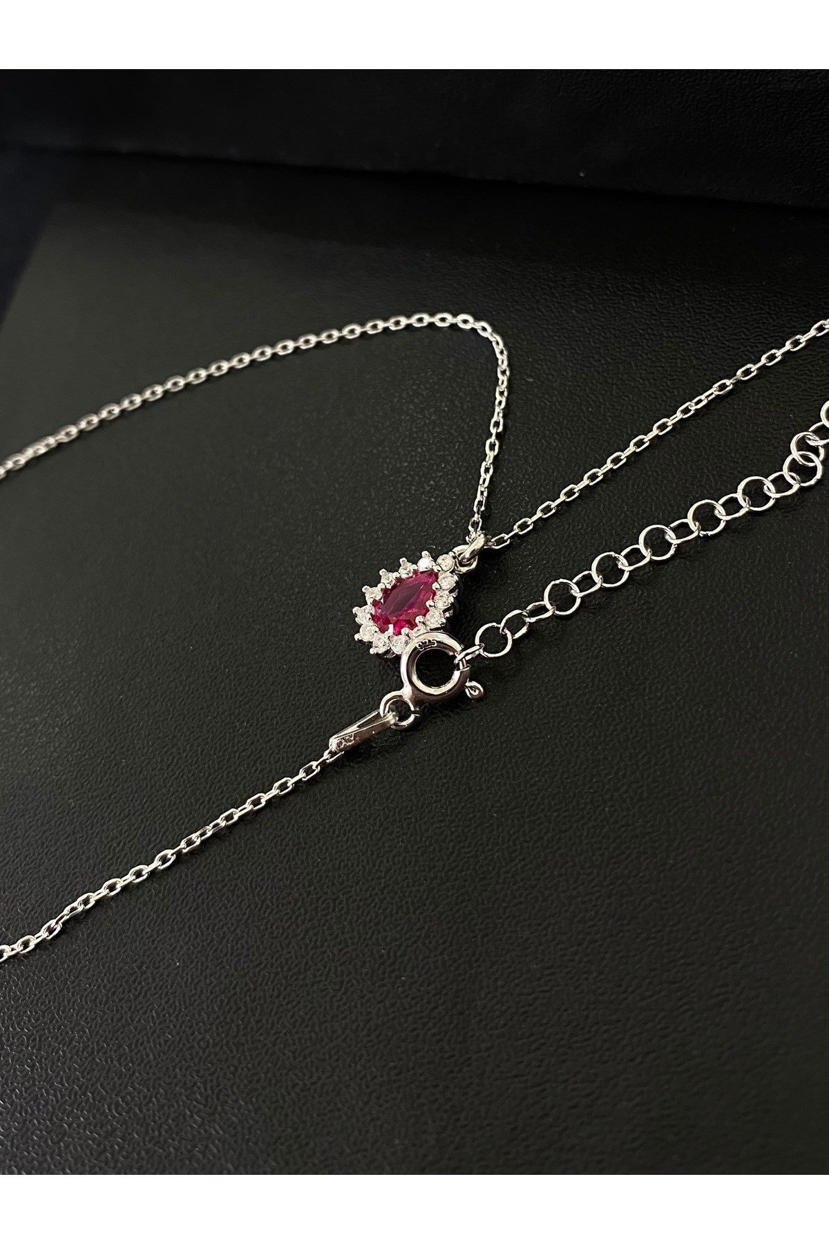 925 Ayar Gümüş Kırmızı Damla Modeli Kadın Gümüş Kolye (40+5CM)