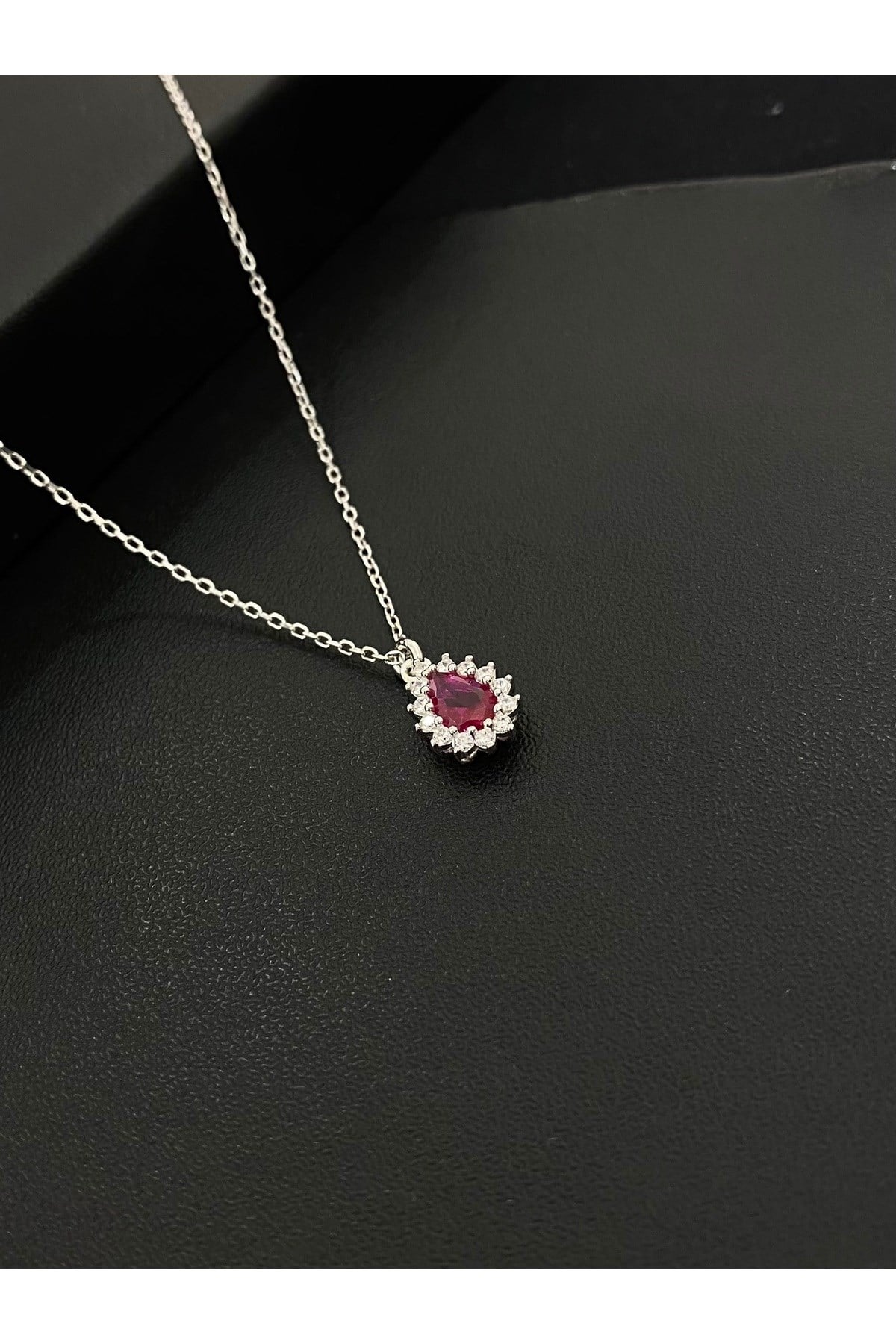 925 Ayar Gümüş Kırmızı Damla Modeli Kadın Gümüş Kolye (40+5CM)