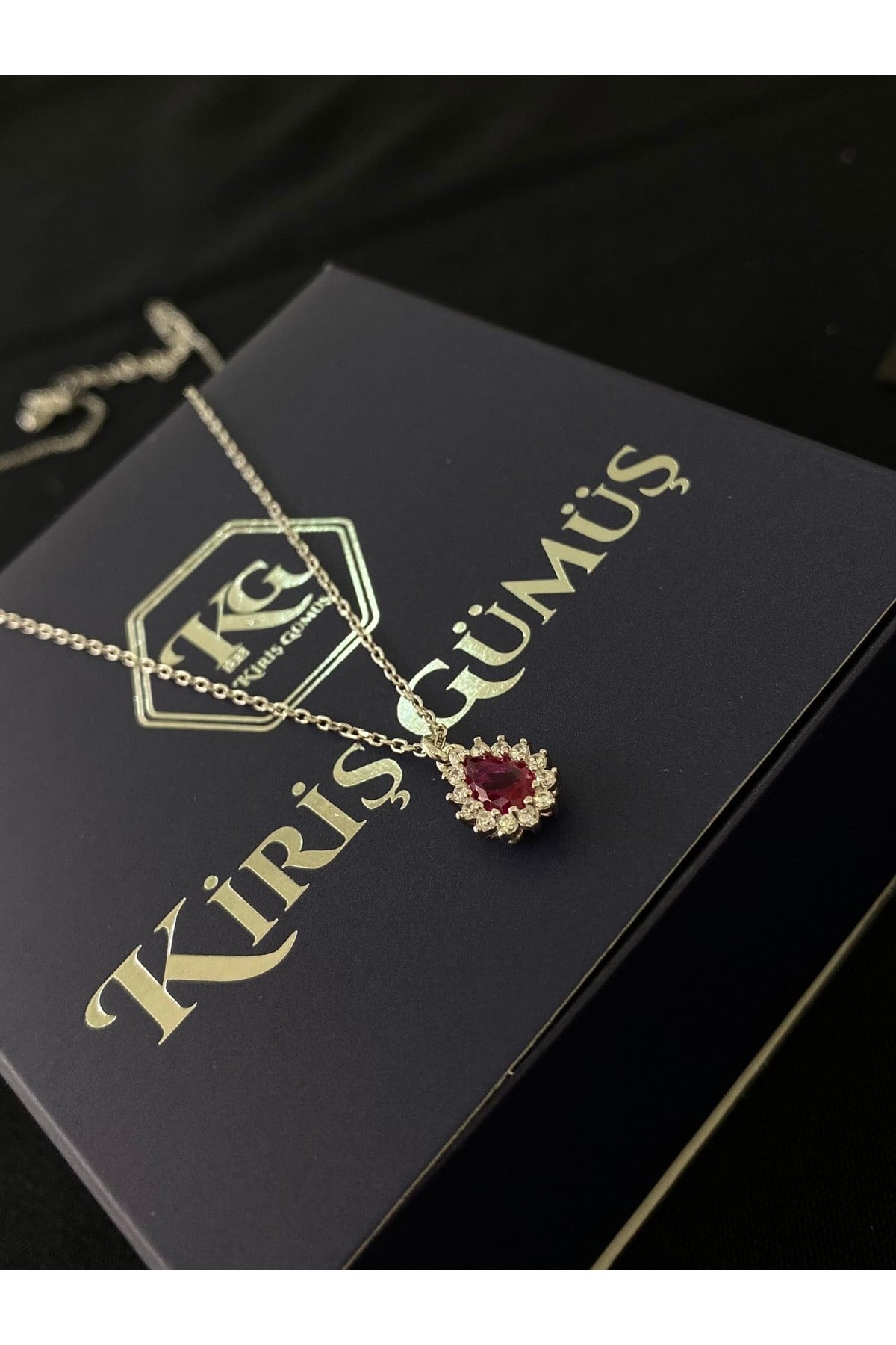 925 Ayar Gümüş Kırmızı Damla Modeli Kadın Gümüş Kolye (40+5CM)