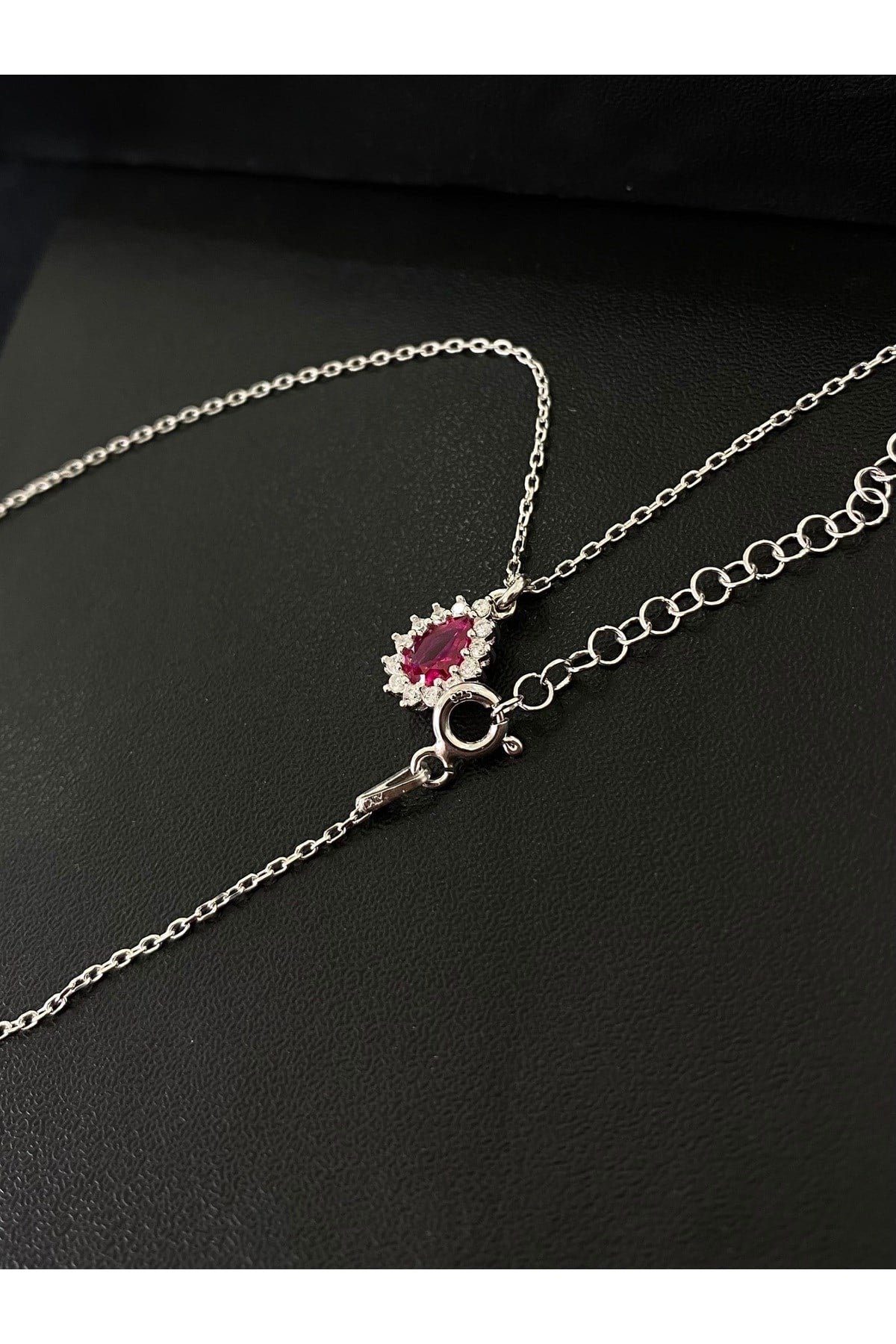 925 Ayar Gümüş Kırmızı Damla Modeli Kadın Gümüş Kolye (40+5CM)