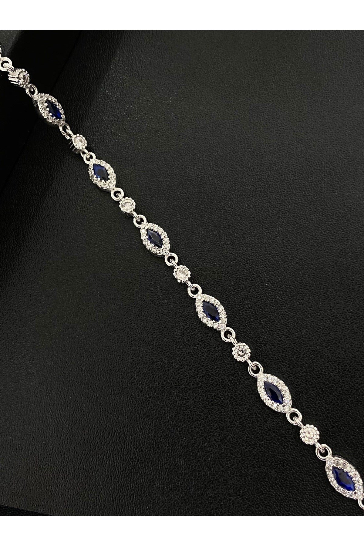 925 Ayar Gümüş Lacivert Tamtur Kadın Gümüş Bileklik (17+3CM)