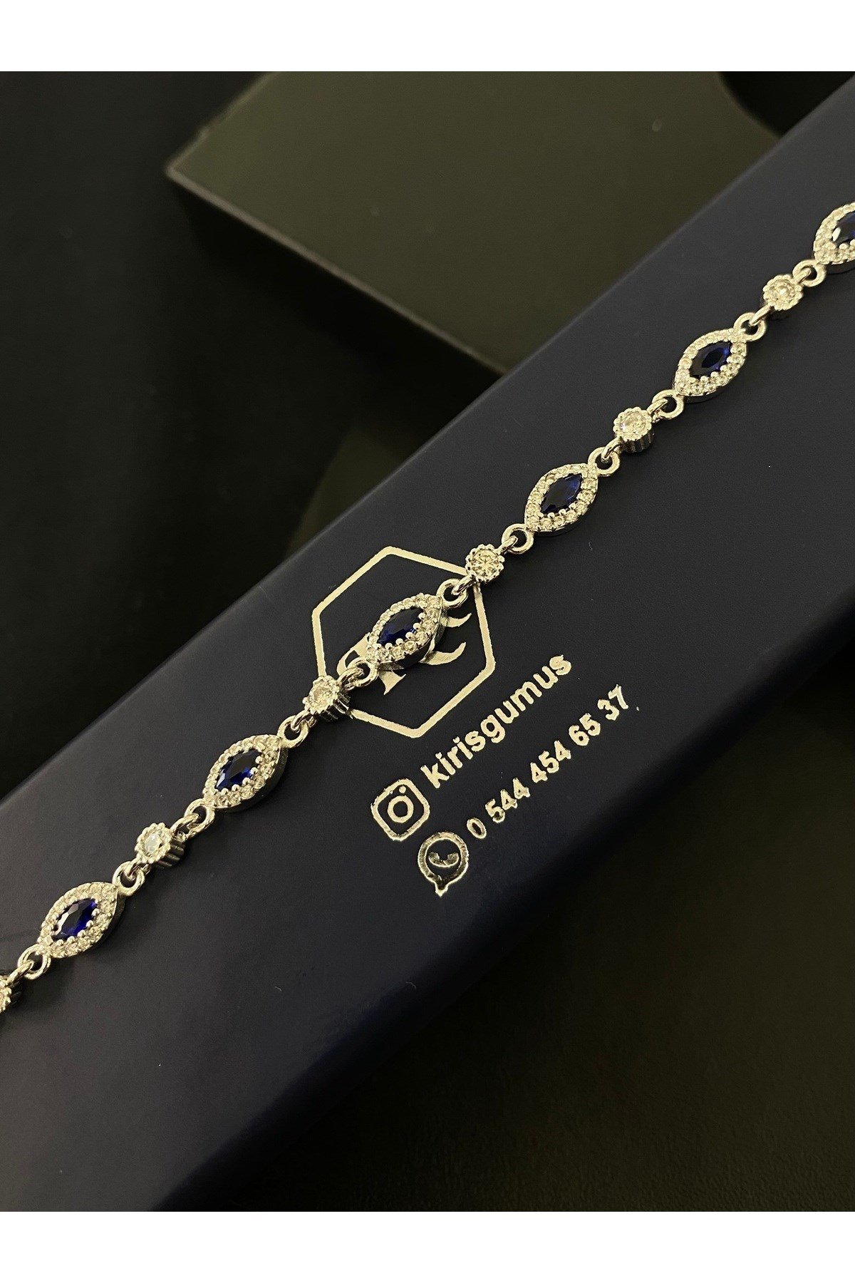 925 Ayar Gümüş Lacivert Tamtur Kadın Gümüş Bileklik (17+3CM)