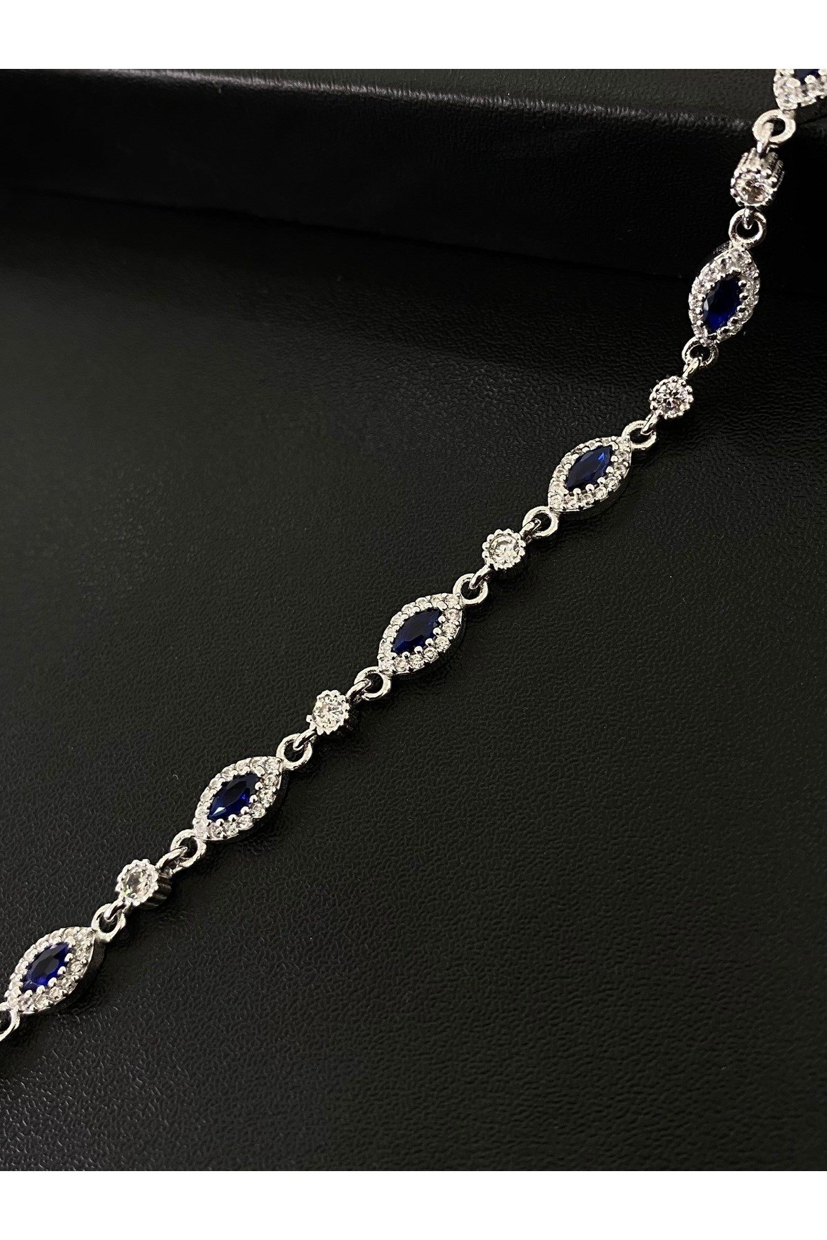 925 Ayar Gümüş Lacivert Tamtur Kadın Gümüş Bileklik (17+3CM)