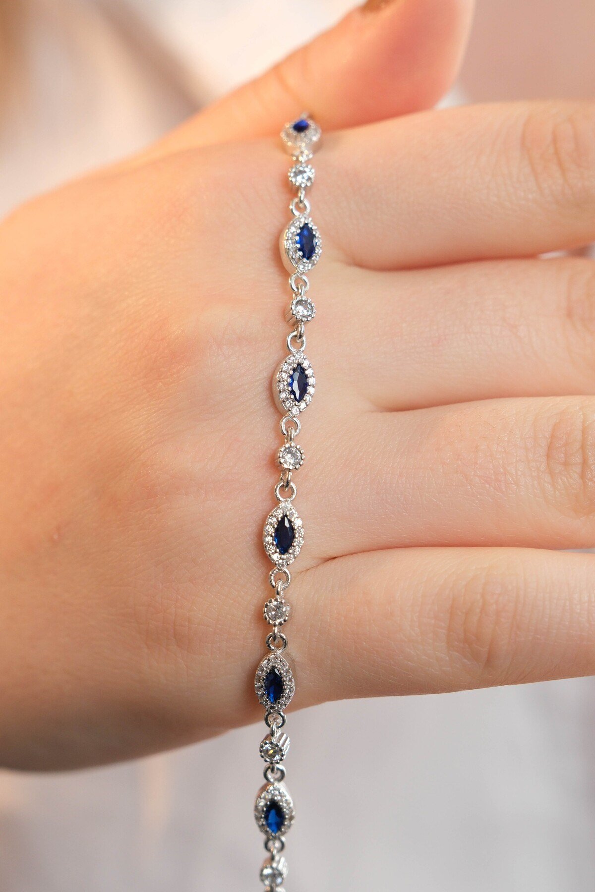 925 Ayar Gümüş Lacivert Tamtur Kadın Gümüş Bileklik (17+3CM)