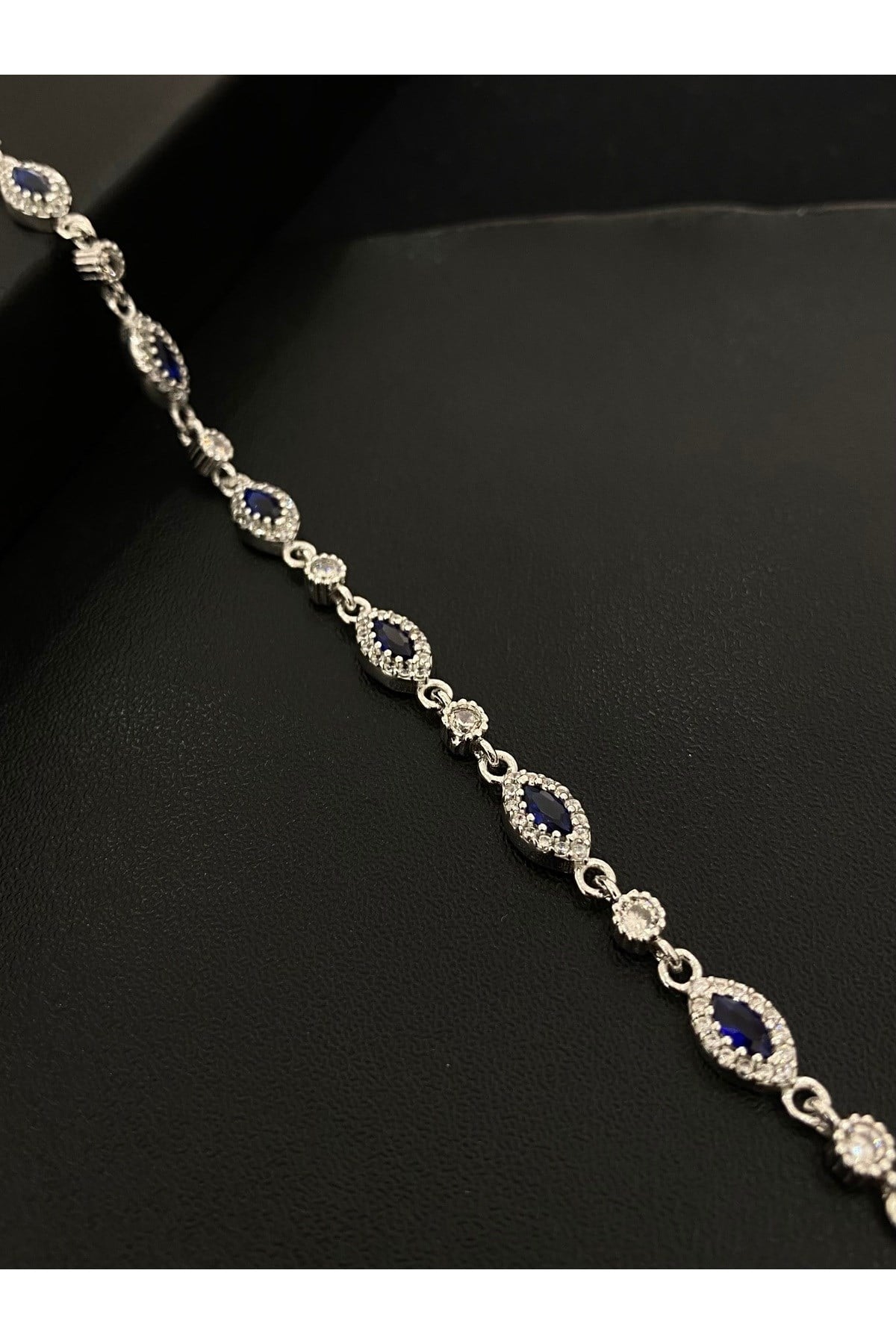 925 Ayar Gümüş Lacivert Tamtur Kadın Gümüş Bileklik (17+3CM)