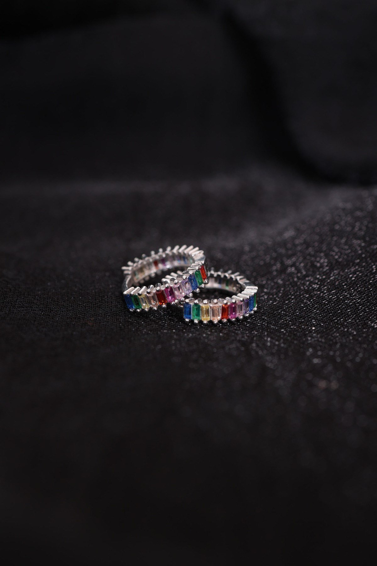 925 Ayar Gümüş Mix Baget Taşlı Halka Küpe (12MM)