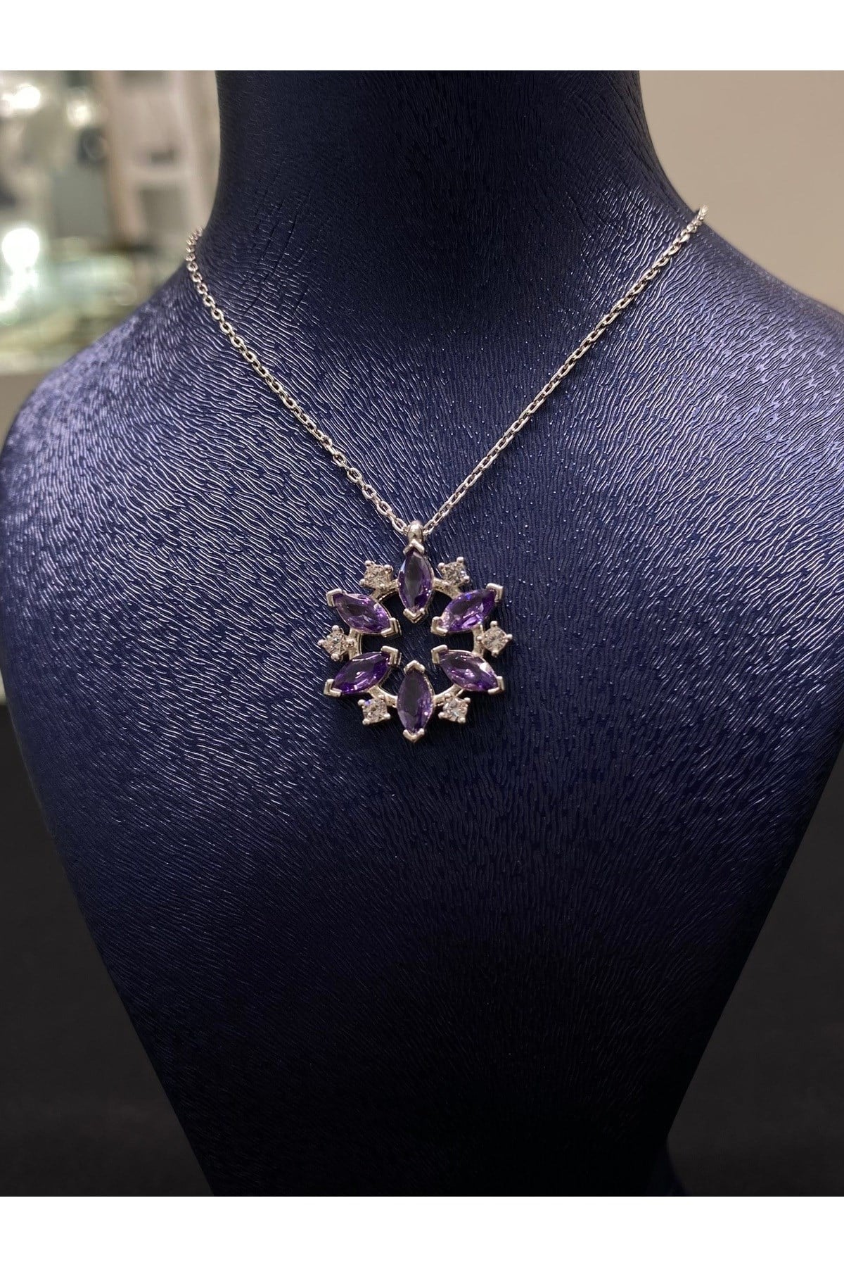 925 Ayar Gümüş Mor Çiçek Kadın Gümüş Kolye (40+5cm) (Kiriş Gümüş Kolye Model3)