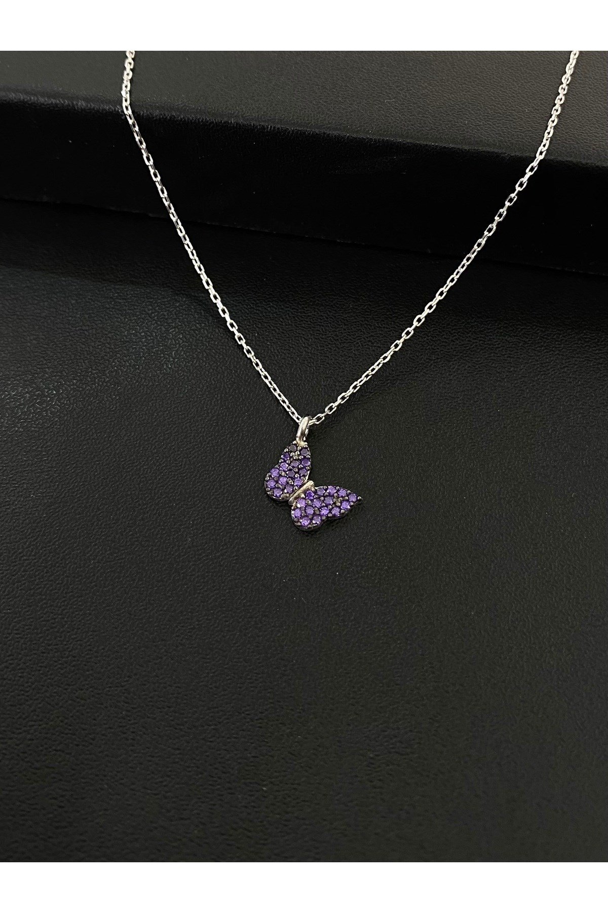 925 Ayar Gümüş Mor Kelebek Kadın Gümüş Kolye (40+5cm)