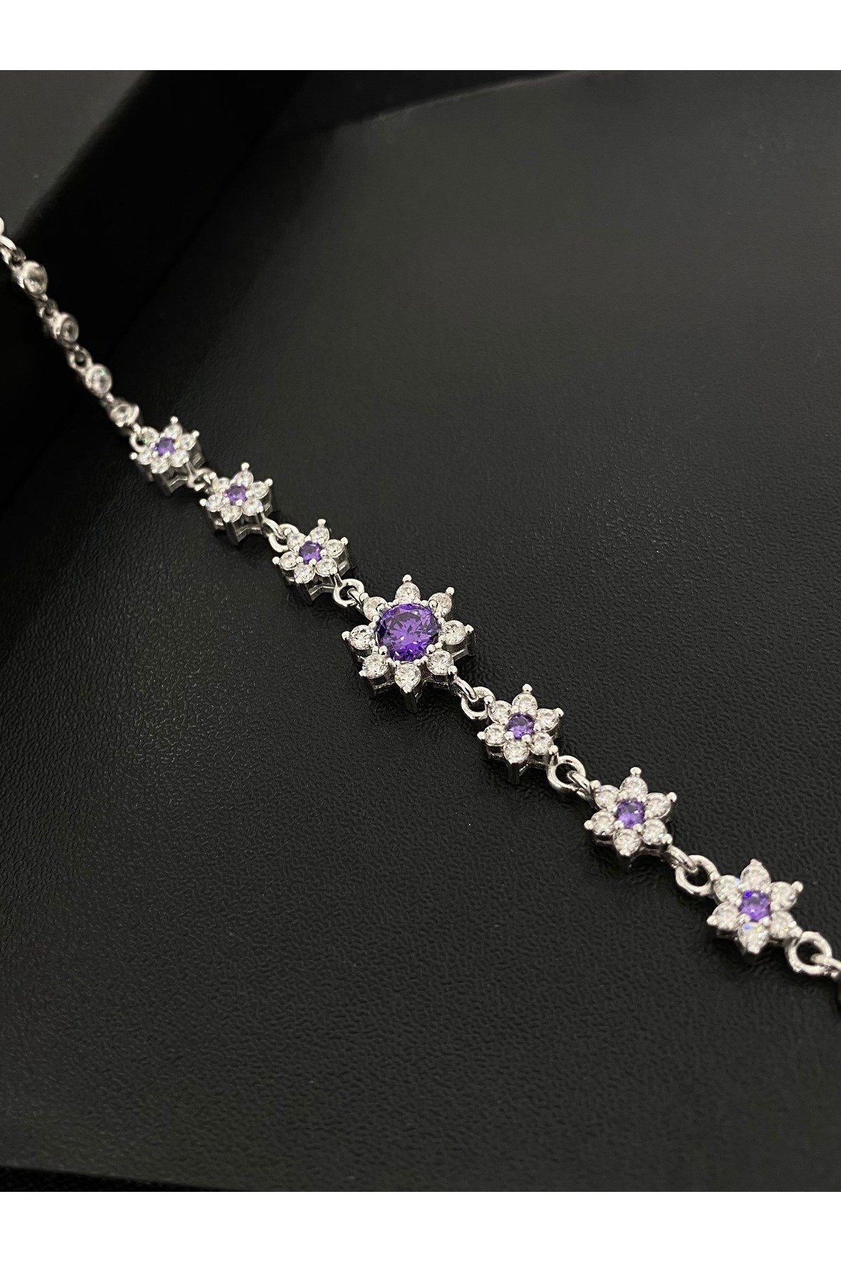 925 Ayar Gümüş Mor Lotus Çiçeği Aşk Güneşi Kadın Gümüş Bileklik (17+3CM)