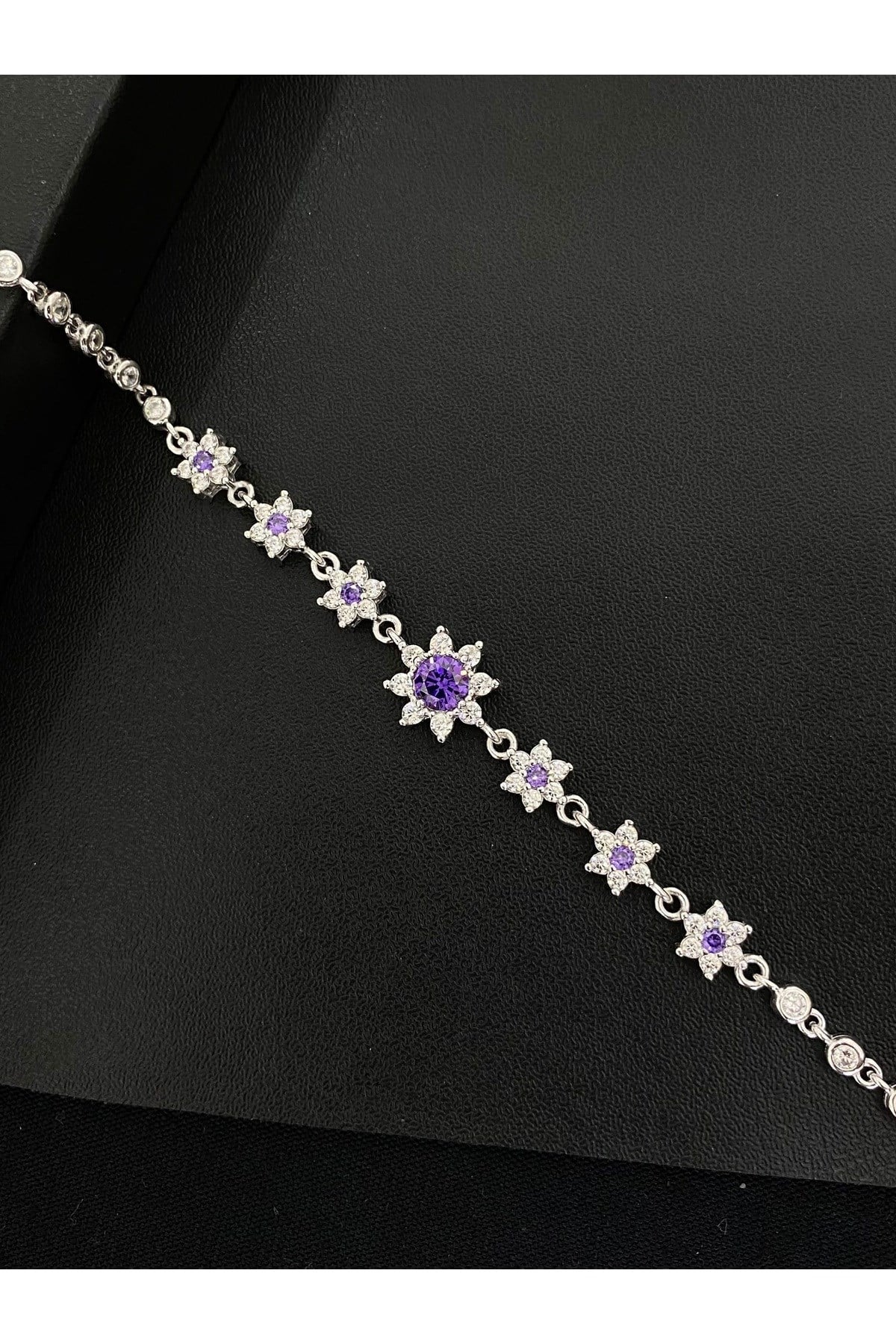 925 Ayar Gümüş Mor Lotus Çiçeği Aşk Güneşi Kadın Gümüş Bileklik (17+3CM)