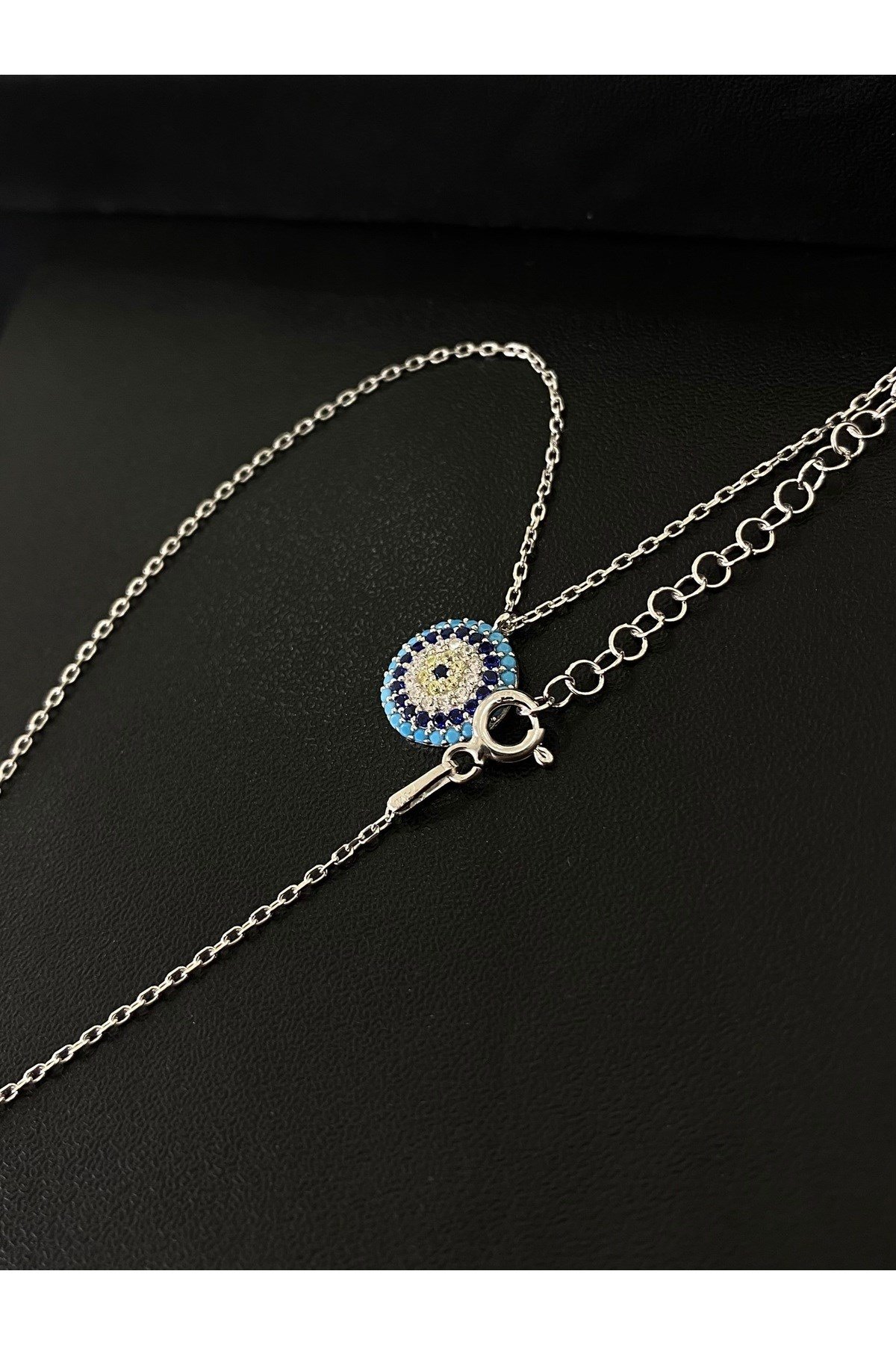 925 Ayar Gümüş Nazar Boncuğu Modeli Kadın Gümüş Kolye (40+5CM)